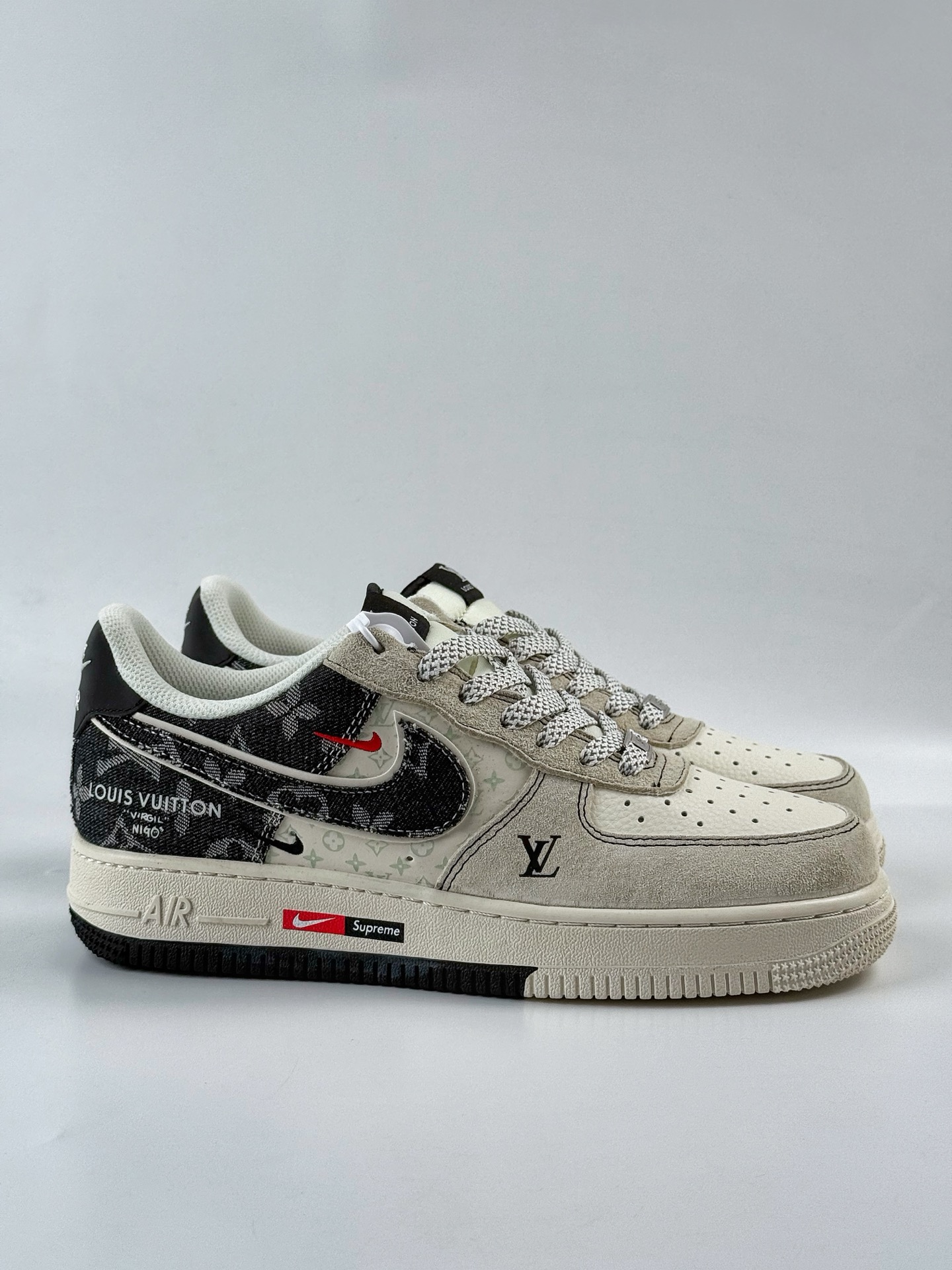 Nike Air Force 1 Low 07 x Louis Vuitton 灰白黑牛仔双小勾满天星  MZ9588-803