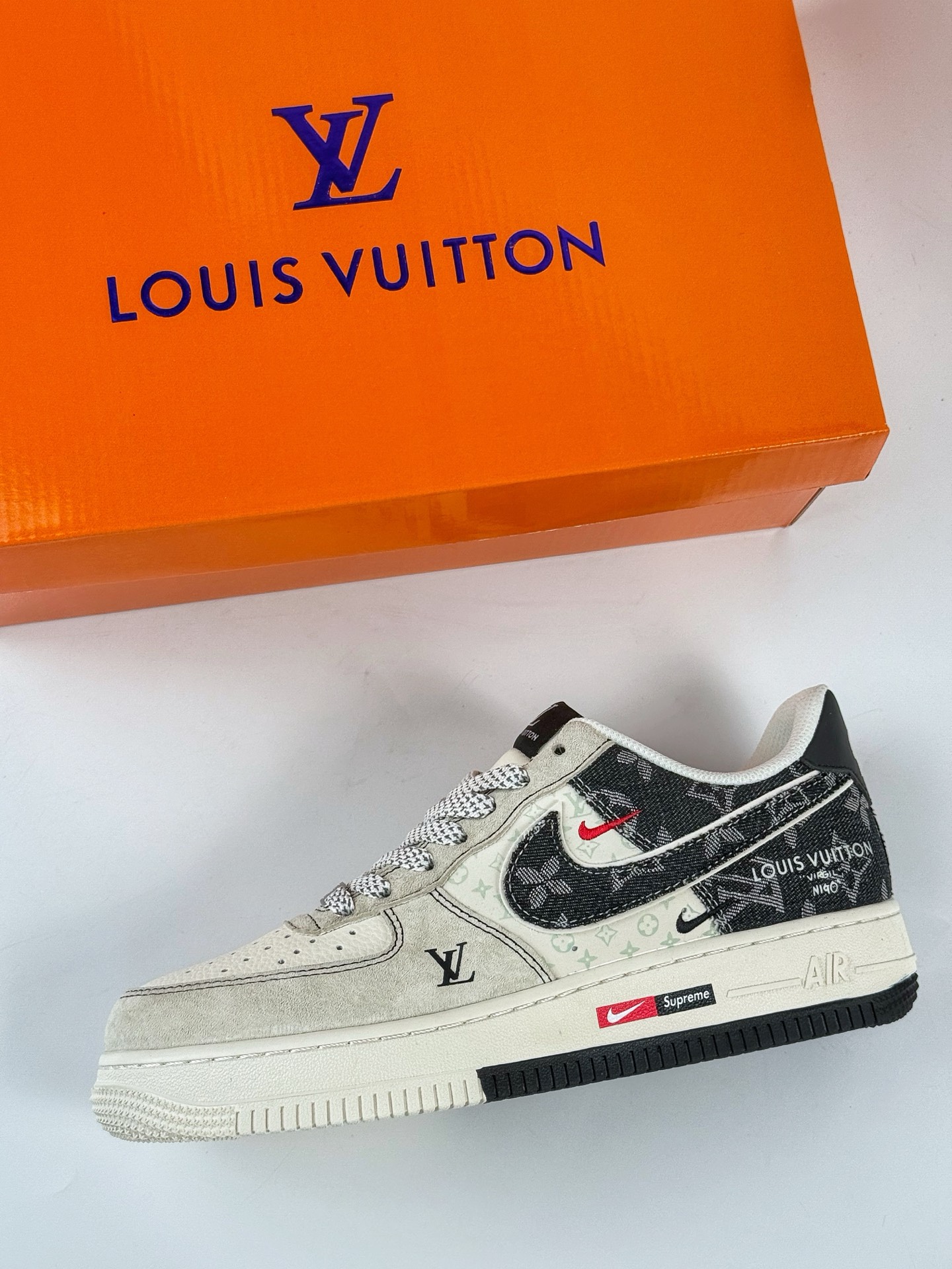Nike Air Force 1 Low 07 x Louis Vuitton 灰白黑牛仔双小勾满天星  MZ9588-803