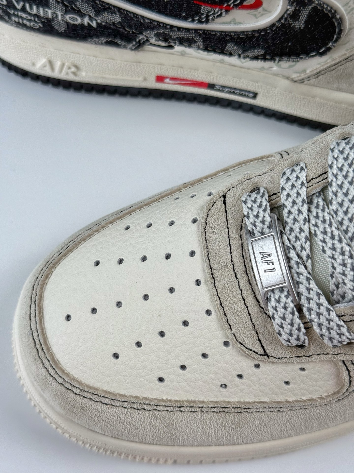 Nike Air Force 1 Low 07 x Louis Vuitton 灰白黑牛仔双小勾满天星  MZ9588-803