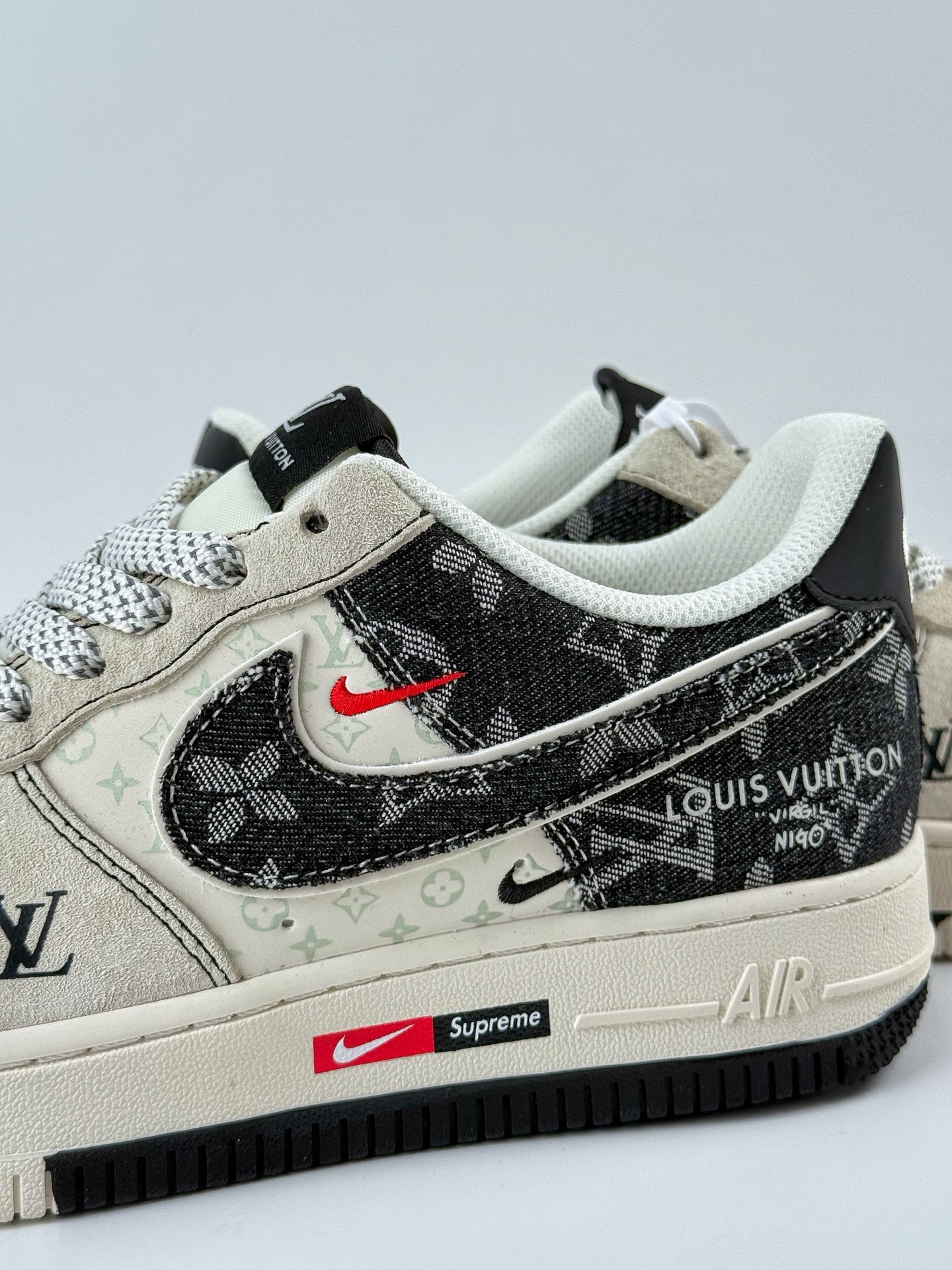 Nike Air Force 1 Low 07 x Louis Vuitton 灰白黑牛仔双小勾满天星  MZ9588-803