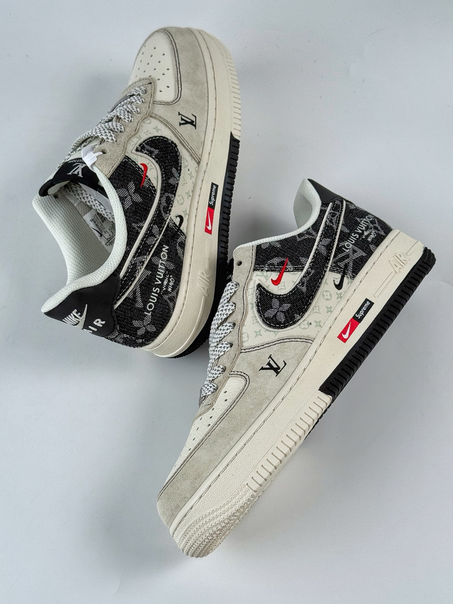 Nike Air Force 1 Low 07 x Louis Vuitton 灰白黑牛仔双小勾满天星  MZ9588-803