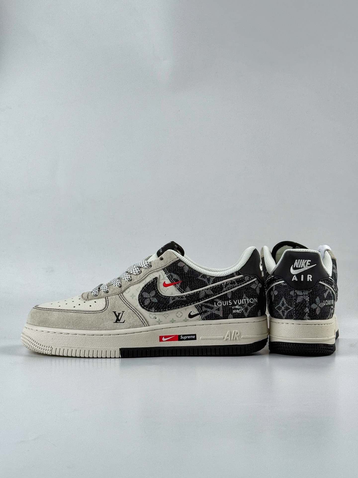 Nike Air Force 1 Low 07 x Louis Vuitton 灰白黑牛仔双小勾满天星  MZ9588-803