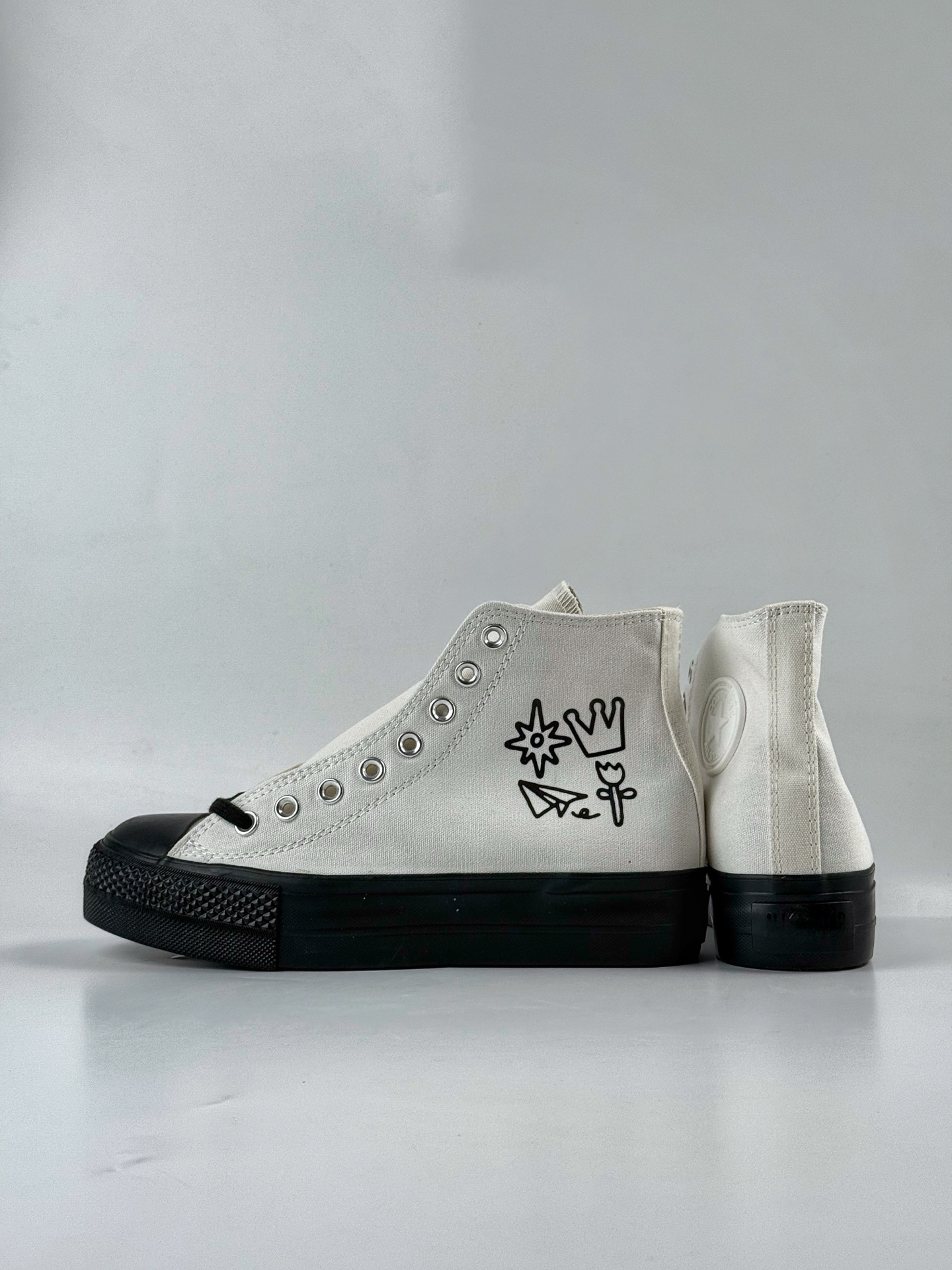 150  Converse All Star Lift经典厚底增高米白黑底高帮皇冠纸飞机印花帆布鞋