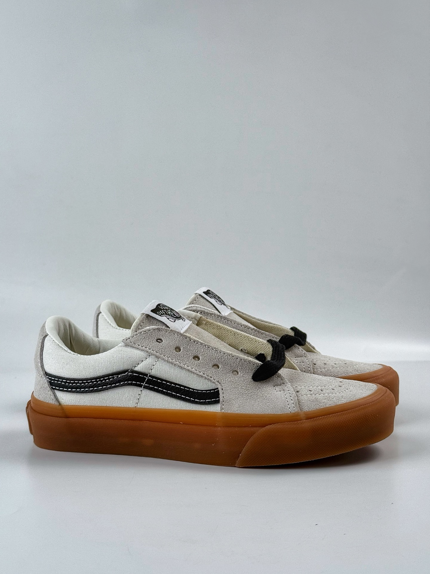 150 Vans Sk8-Low 米白生胶 范斯新款米白黑饰条色复古街头生胶牛筋底