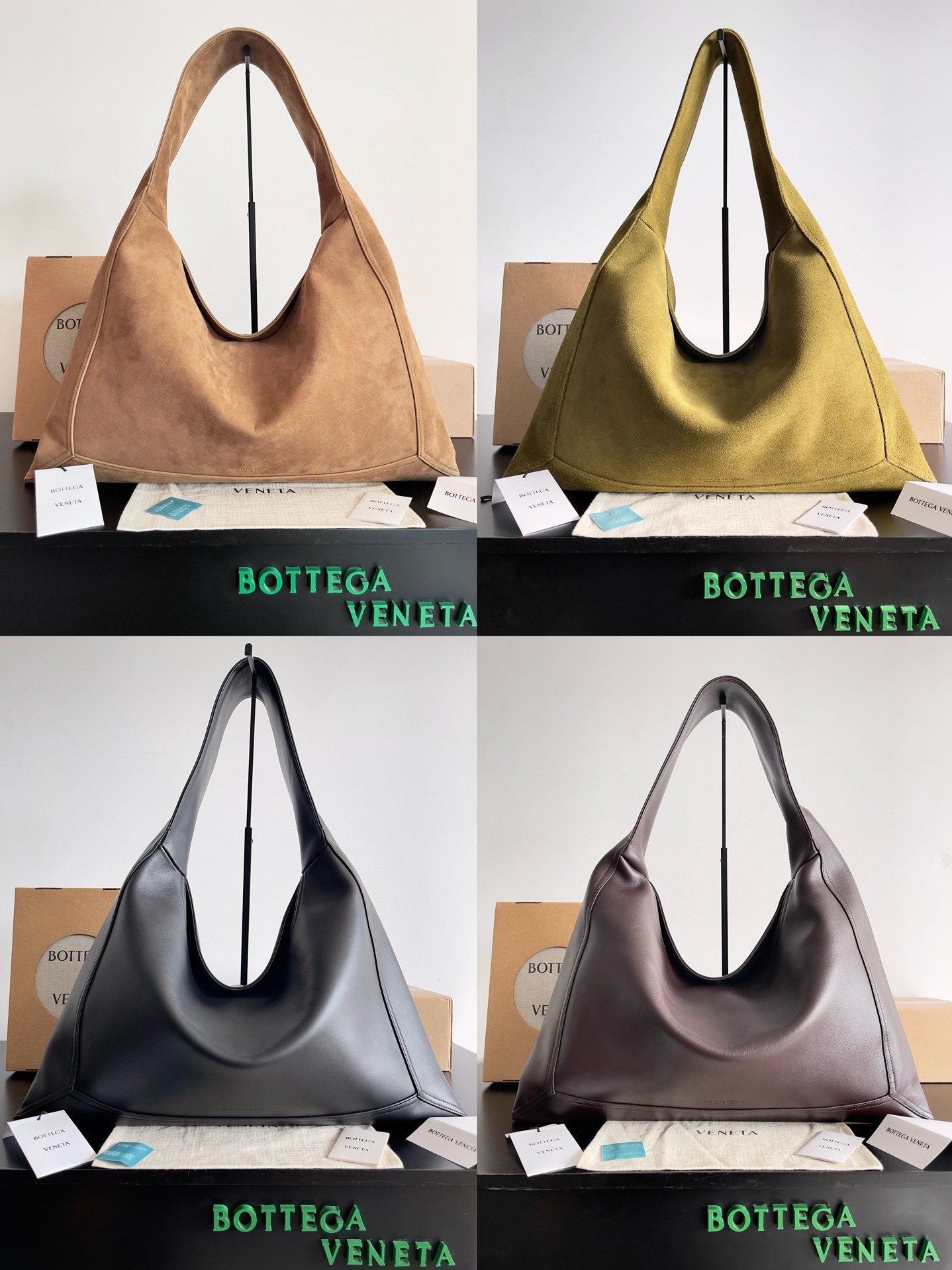 Bottega Veneta Large Leather Shoulder Bag, Hobo Style, Various colors