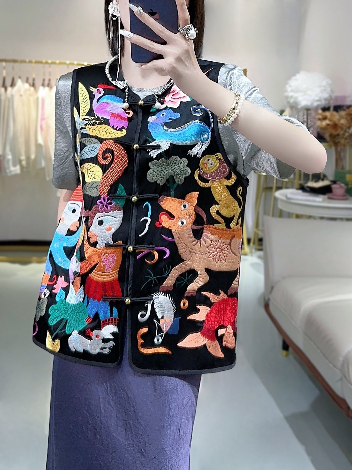 P782 HIGH QUALITY FEMALE CLOTHES PACKED DG NEW CHINESE NATIONAL WIND RETWEETING ACUPUNCTURE HORSE ARMOR - 图片 2