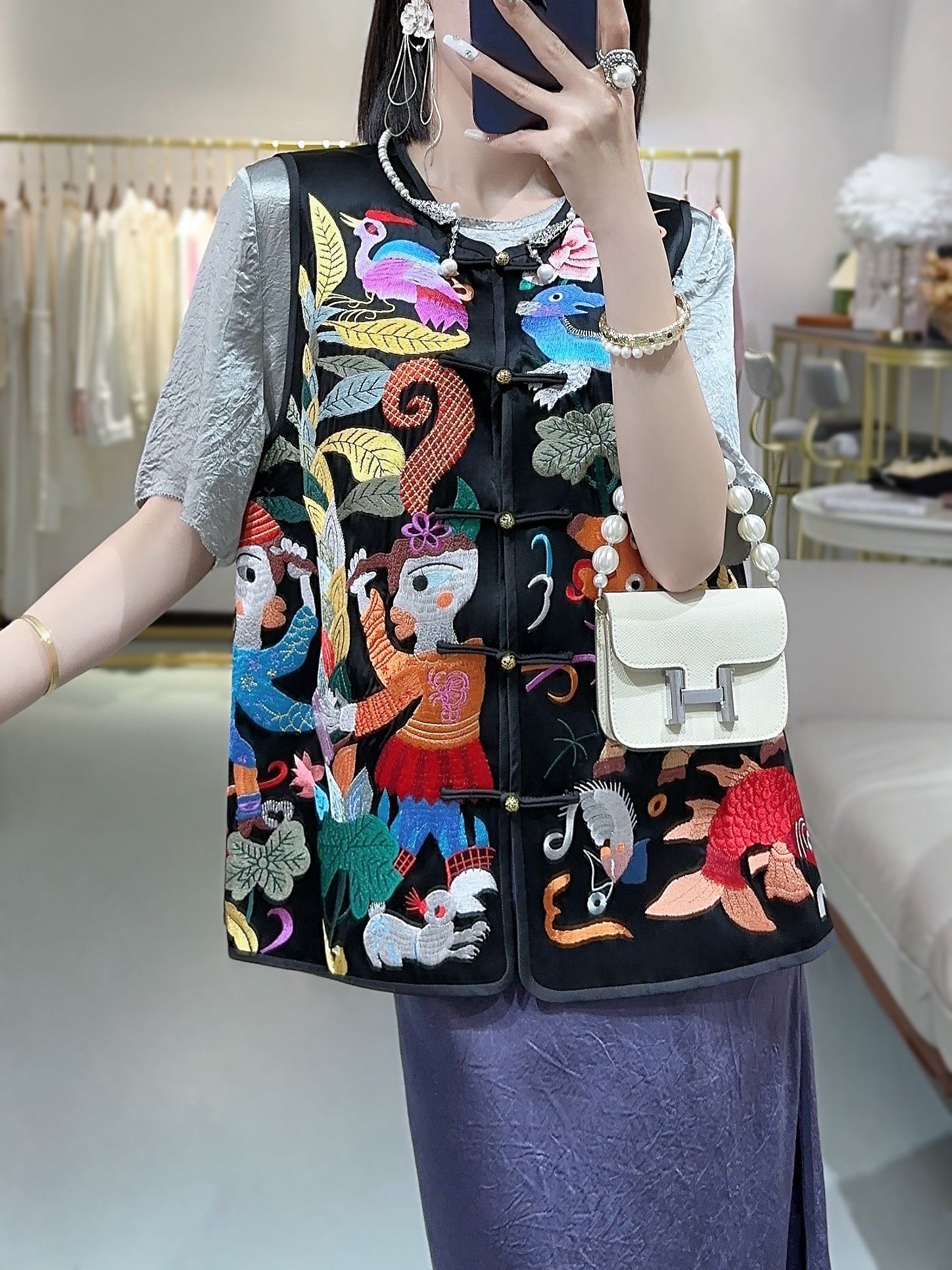 P782 HIGH QUALITY FEMALE CLOTHES PACKED DG NEW CHINESE NATIONAL WIND RETWEETING ACUPUNCTURE HORSE ARMOR - 图片 3