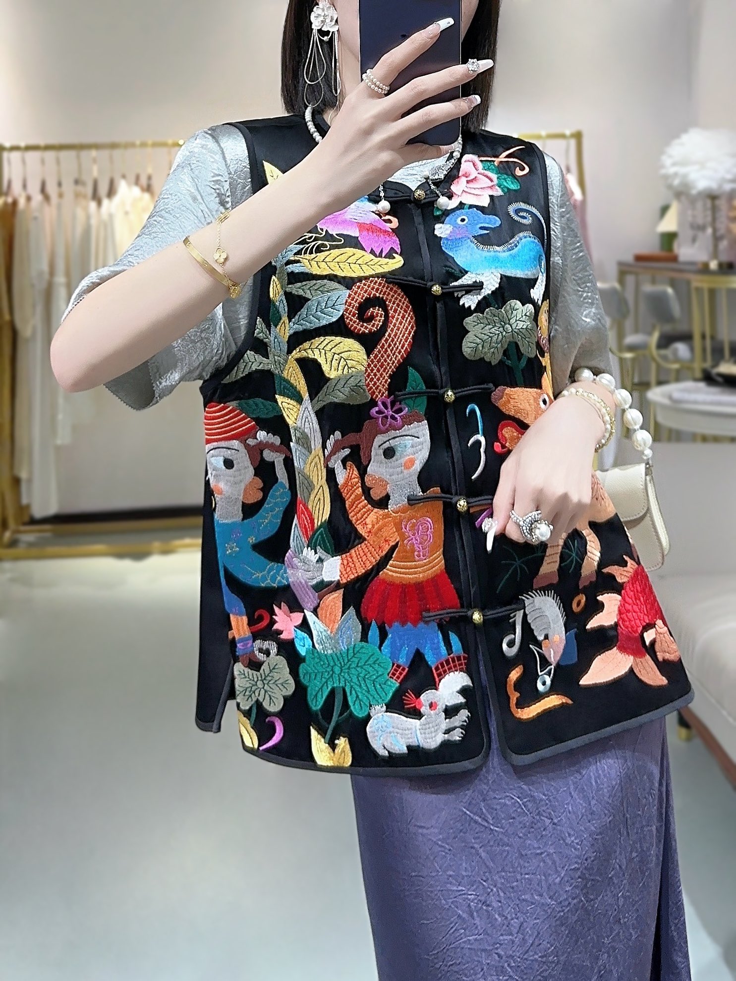 P782 HIGH QUALITY FEMALE CLOTHES PACKED DG NEW CHINESE NATIONAL WIND RETWEETING ACUPUNCTURE HORSE ARMOR - 图片 5