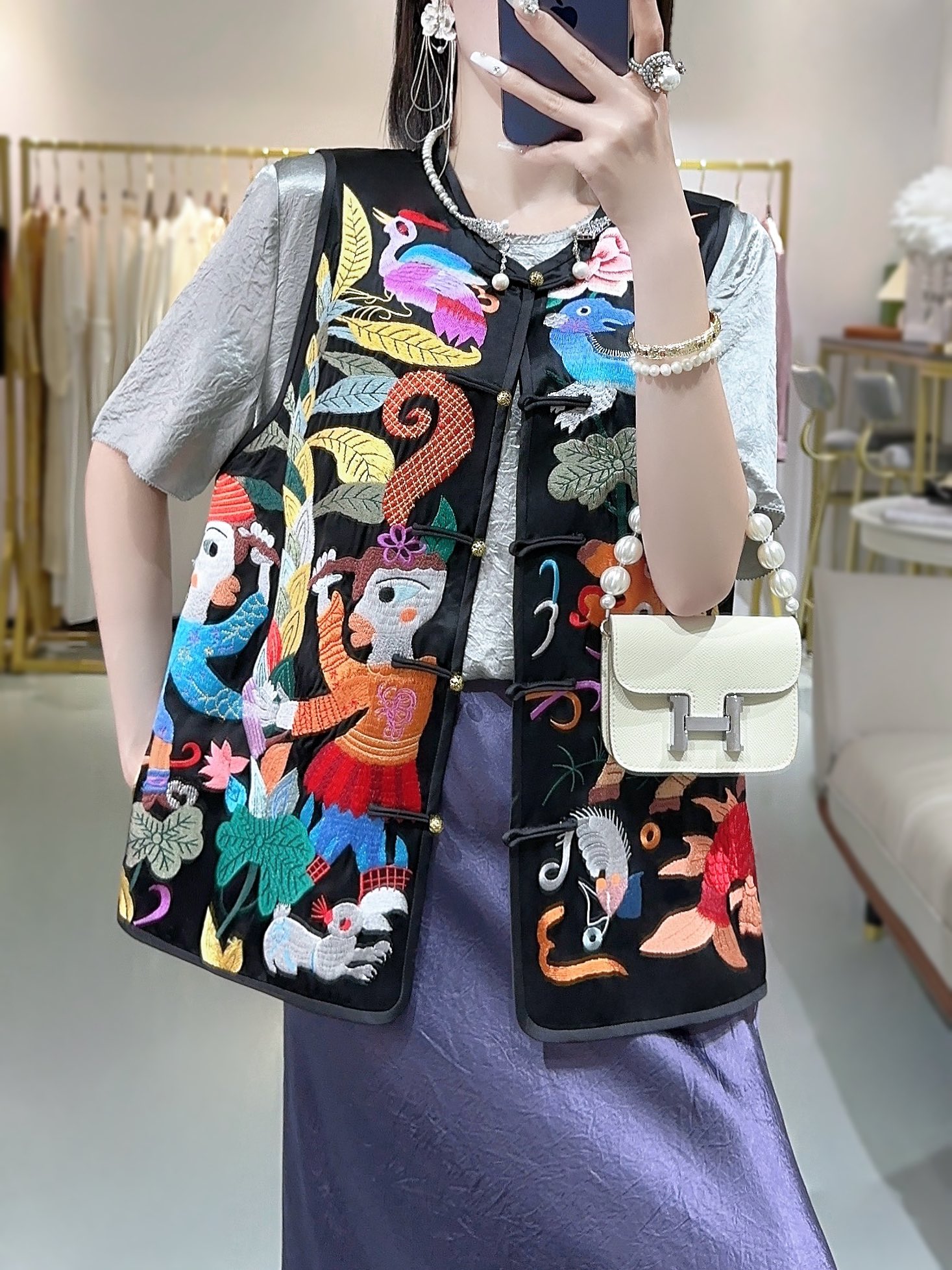 P782 HIGH QUALITY FEMALE CLOTHES PACKED DG NEW CHINESE NATIONAL WIND RETWEETING ACUPUNCTURE HORSE ARMOR - 图片 6