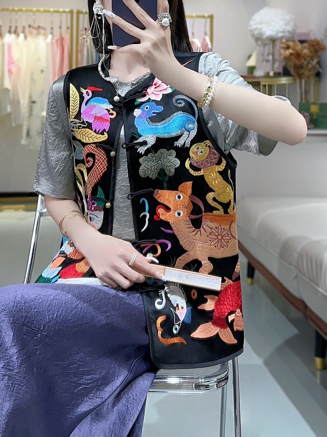 P782 HIGH QUALITY FEMALE CLOTHES PACKED DG NEW CHINESE NATIONAL WIND RETWEETING ACUPUNCTURE HORSE ARMOR - 图片 1