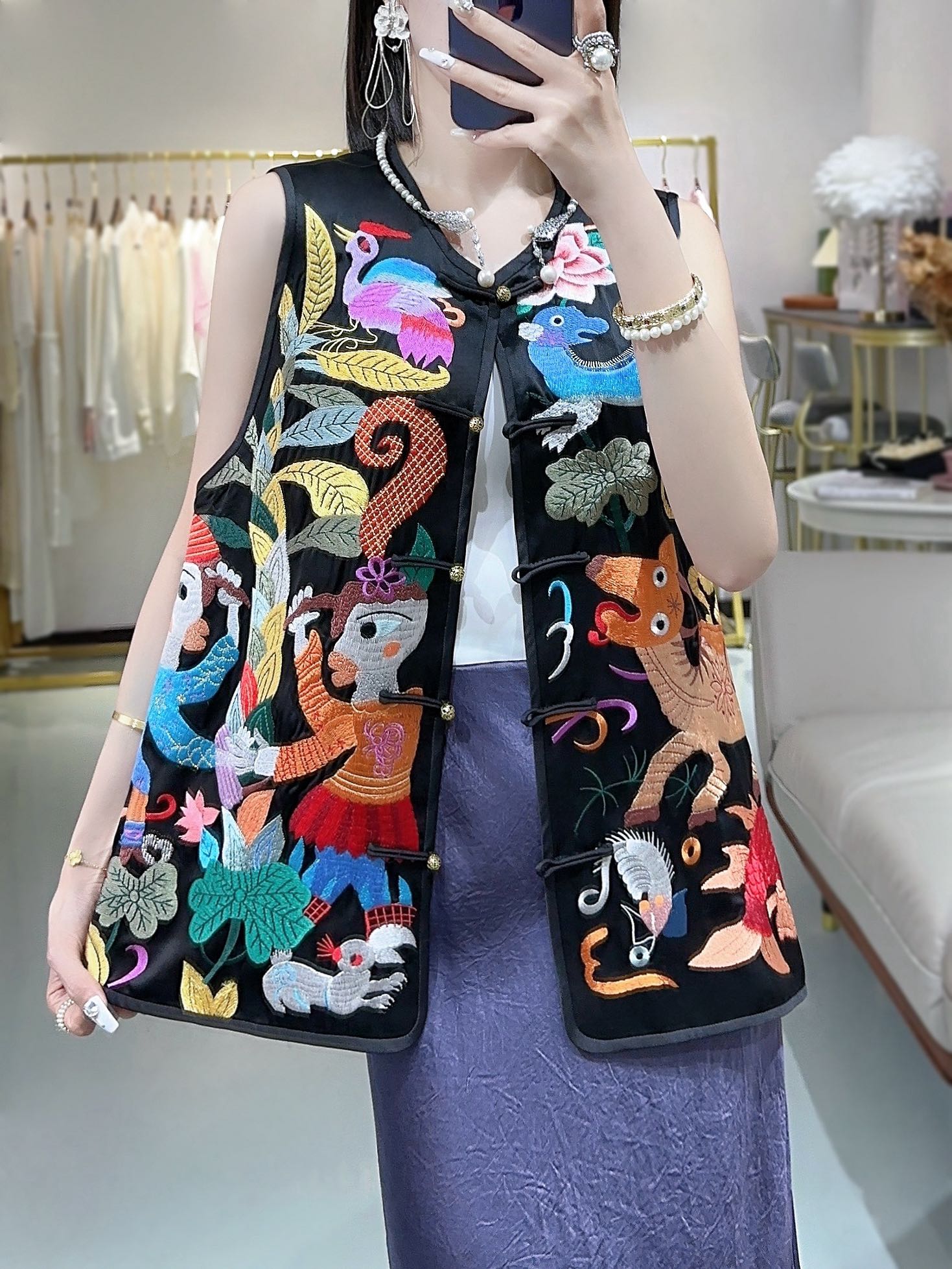 P782 HIGH QUALITY FEMALE CLOTHES PACKED DG NEW CHINESE NATIONAL WIND RETWEETING ACUPUNCTURE HORSE ARMOR - 图片 4