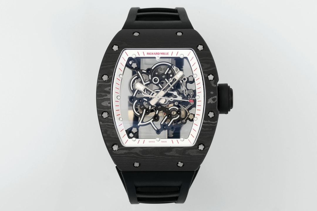 NO:151553,ZF.fatcory's strongest poison - Richard Miller RM NTPT officially debuted!  The new skeletonized movement RMUL2 and NTPT carbon fiber case are the true masterpieces of ZF factory!  [Fengshen Case] ​​The NTPT carbon fiber case of 49.90*42.70 is woven through a special automatic control system and specially made resin fibers. The upper and lower mirrors are sapphire cutting technology. They have comfortable, light and durable performance. They are known as 