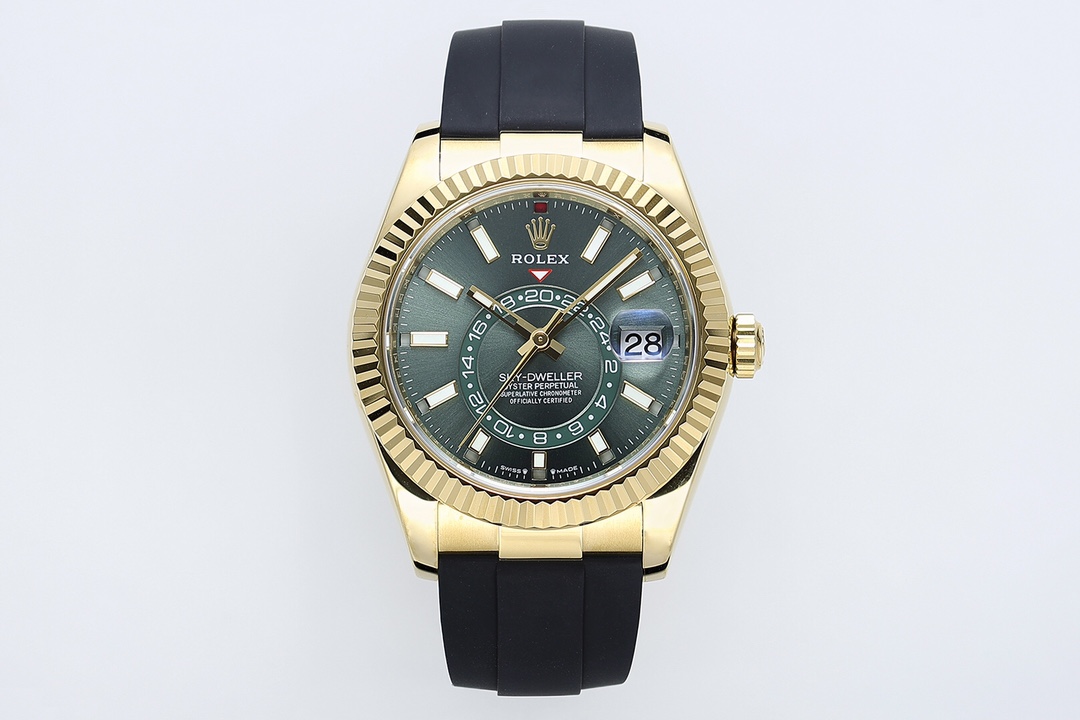 Rolex Sky-Dweller Gold Green Dial Black Rubber Strap Men's Watch 42 mm 2 i1749623641 3844 8