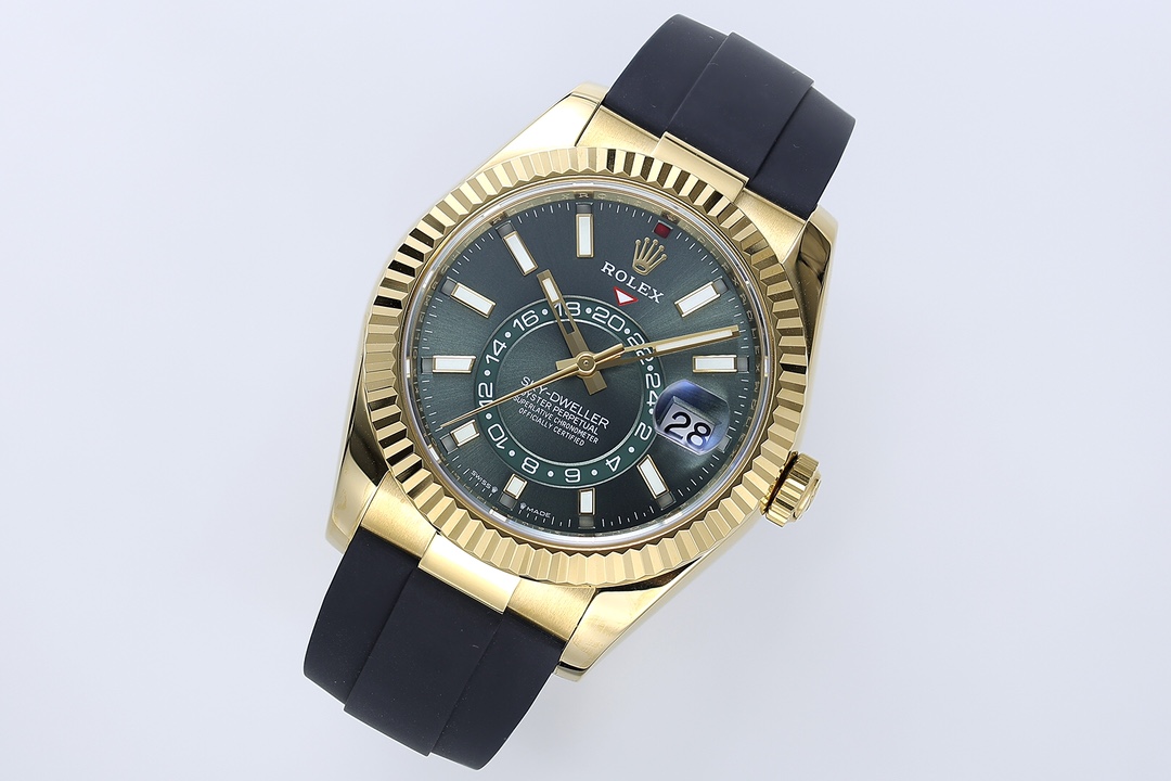 Rolex Sky-Dweller Gold Green Dial Black Rubber Strap Men's Watch 42 mm 4 i1749623641 7538 1