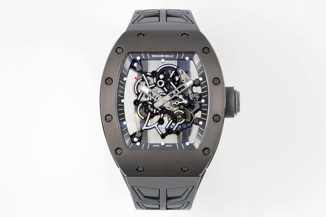 NO:386460,ZF.factory's popular RM-series 'all-gray' Barba Watson special model (titanium carbide) is officially on sale!  [Case] ​​49.90*42.70MM size, the bezel is made of Titanium Carbide (TiC) with fine sandblasting. The production process is to sandblast glass microbeads on the 5-level titanium metal case under low pressure environment to ensure neatness and evenness and create a 'full gray' effect. The Vickers hardness of the titanium carbide material can reach high hardness, wear resistance and good high temperature resistance. [Movement] The new all-in-one Caliber RMUL2 manual winding movement has the same appearance as the genuine product. It is made of 5-level titanium alloy, equipped with PVD coating and Titalyt treatment substrate and bridge plate, ensuring the best steelness of the overall structure, good flatness of the parts surface and perfect operation of the gear train. It also has a two-way winding, adjustable barrels and shockproof functions, and the accuracy and stability have reached an extraordinary level. (The double-spring barrel runs the same as the genuine product).19860909ZF.factory 倍受欢迎的RM-系列“全灰”巴巴沃森特别款(碳化钛)正式开售了！【表壳】49.90*42.70MM尺寸,表圈由微细喷砂处理的碳化钛(TiC)打造,制作过程为低压环境下向5级钛金属表壳上喷砂玻璃微珠,以确保整洁匀称,营造“全灰”效果.碳化钛材质的维氏硬度可达,具有极高的硬度,耐磨性和良好的耐高温性能.【机芯】全新一体机Caliber RMUL2手动上链机芯,外观与正品一致,采用5级钛合金材质,配备PVD镀层和Titalyt处理基板和桥板,保证整体架构最佳钢性,零件表面良好平整度及齿轮系的完美运转.还具有双向上链,上链可调节桶,防震等多项功能,精度和稳定性都达到了非凡的水平.(双发条盒与正品一样运转),,Watch