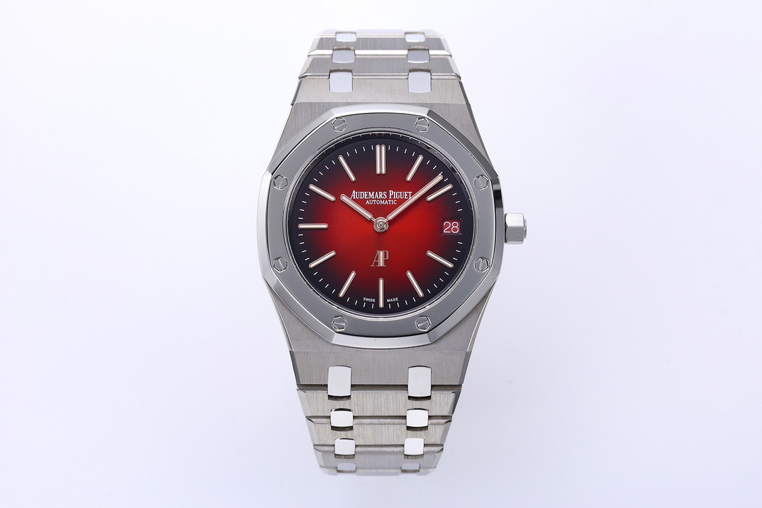 NO:386493,ZF new product—A Royal Oak Series 39MM 16202XT 'JUMBO' ultra-thin watch  The new smoky wine red surface [titanium metal shell cover] is made of 5-grade titanium metal that is consistent with the authentic product. The surface is delicately brushed and polished, and is paired with a BMG bezel that has extremely excellent wear resistance and corrosion resistance. After hand-touching, it forms a unique light and shadow effect. The titanium metal has a small density and light weight, so it is almost impossible to feel the weight when worn. [smoky wine red surface] restores the authentic dial texture one to one, and the radiation pattern decoration presents a charming gradient effect with the changes of light, like a cup of mellow red wine, deep and charming.  The fluorescent three-dimensional hour markers and hands add a luxurious atmosphere to the dial. The date window at the 3 o'clock position is designed with a red background and white letters, which complements the overall color matching and is clear and eye-catching. [New Generation Movement] ZF's new ultra-thin Calibre7121 movement, with a thickness of 3.2MM, is made of hand-polished finish, with a frequency of 4 Hz (vibration 28,800 times per hour), and has a power reserve of more than 48 hours. The uniqueness of the date disc is its flat energy-saving mechanism with a new fast adjustment function.  Produced by ZF - Let you realize your dreams 16202!  ,19860909ZF新品—A皇家橡树系列39MM的16202XT “JUMBO”超薄腕表 全新烟熏酒红面【钛金属壳套】采用与正品一致的5级钛金属打造,表面经过细腻的拉丝与抛光处理,搭配具有极其出色的耐磨损和抗腐蚀性的BMG表圈,经过手工润饰后,形成独特的光影效果.而钛金属密度小,重量轻,佩戴时几乎感受不到重量.【烟熏酒红面】一比一还原正品的表盘纹理,放射纹装饰随着光线变化呈现出迷人的渐变效果,如一杯醇厚的红酒,深邃迷人.玫瑰金荧光立体时标和指针,为表盘增添了一抹奢华气息,3时位置的日期神窗采用红底白字设计,与整体配色相得益彰,清晰醒目.【新一代机芯】ZF全新的超薄Calibre7121机芯,厚度3.2MM,采用手工打磨饰面,频率为4赫兹（每小时振动28800次）,拥有48小时以上的动力储存.日期盘的独特之处在于具备新式快速调校功能的扁平式节能机制. ZF出品—让您圆梦16202！,,Watch