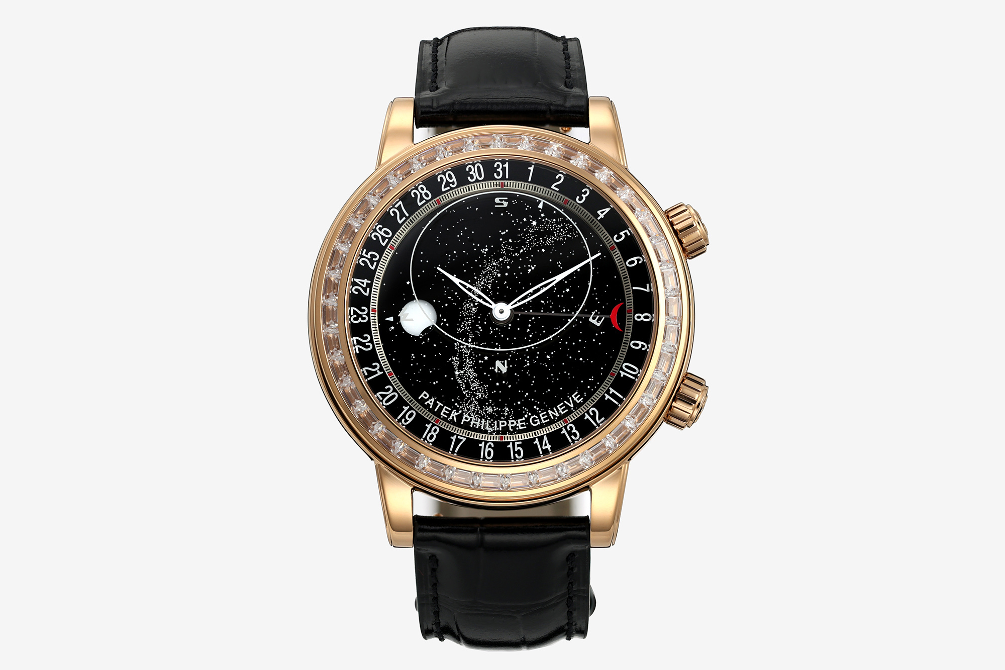 NO:944614,Produced by PPF - P [Double Row Diamond Ring] The final work condenses the 'astronomical complications' into a whole rotating starry sky and universe. The case has a diameter of 44 mm and a thickness of about 10.58 mm, which is consistent with the original version. The overall proportion, arc and structure are all modeled around the original data. The size is not a trick, but exists to fully carry the astronomical display system. Dial / Starry Sky Structure 6102  The core of the watch is never just 'blue', but a three-layer sapphire astronomical disk system. The starry sky, Milky Way and moon phases are not printed, but multi-layered transparent sapphire disks are superimposed to accurately restore the original structure. The movement is equipped with a customized version of the Cal.240 self-winding movement, which stably drives the complex astronomical module while still maintaining a restrained and elegant thickness - the thickness of the movement is only about 6.8 mm, consistent with the original version. Mirror surface  The high-permeability sapphire crystal mirror pursues not pure 'brightness', but precise control of reflection. Regardless of whether you look directly or sideways, the starry sky is always clear and pure. Quality Inspection Every watch produced by PPF must pass a number of strict quality inspection processes, and it can only be delivered after confirming that there are no abnormalities in structure, function and stability. Produced by PPF - the moment you pick it up, you are not looking at the time, but at the universe, how it flows slowly on your wrist.19860909PPF 出品——P【双排钻圈】 压轴之作 把「天文复杂功能」,凝缩成一整片会转动的星空宇宙  表壳 直径 44 mm,厚度约 10.58 mm,与原版一致.整体比例、弧线与结构,均围绕原版数据建模而生,尺寸并非取巧,而是为完整承载天文显示系统而存在. 表盘 / 星空结构 6102 的核心,从来不只是“蓝色”,而是三层蓝宝石天文盘系统.星空、银河与月相并非印刷呈现,而是多层透明蓝宝石圆盘叠加,精准还原正品结构. 机芯 搭载定制版 Cal.240自动上链机芯,在稳定驱动复杂天文模组的同时,依旧保持克制而优雅的厚度——机芯厚度仅约 6.8 mm,与原版一致. 镜面 高通透蓝宝石水晶镜面,追求的不是单纯“亮度”,而是对反光的精确控制.无论正视或斜视,星空层次始终清晰纯净. 质检 每一只 PPF 出品腕表,均需通过多项严格质检流程,在结构、功能与稳定性确认无异常后,方可交付. PPF 出品 —— 上手那一刻,你不是在看时间, 而是在看宇宙,如何在手腕上缓慢流动,,Watch