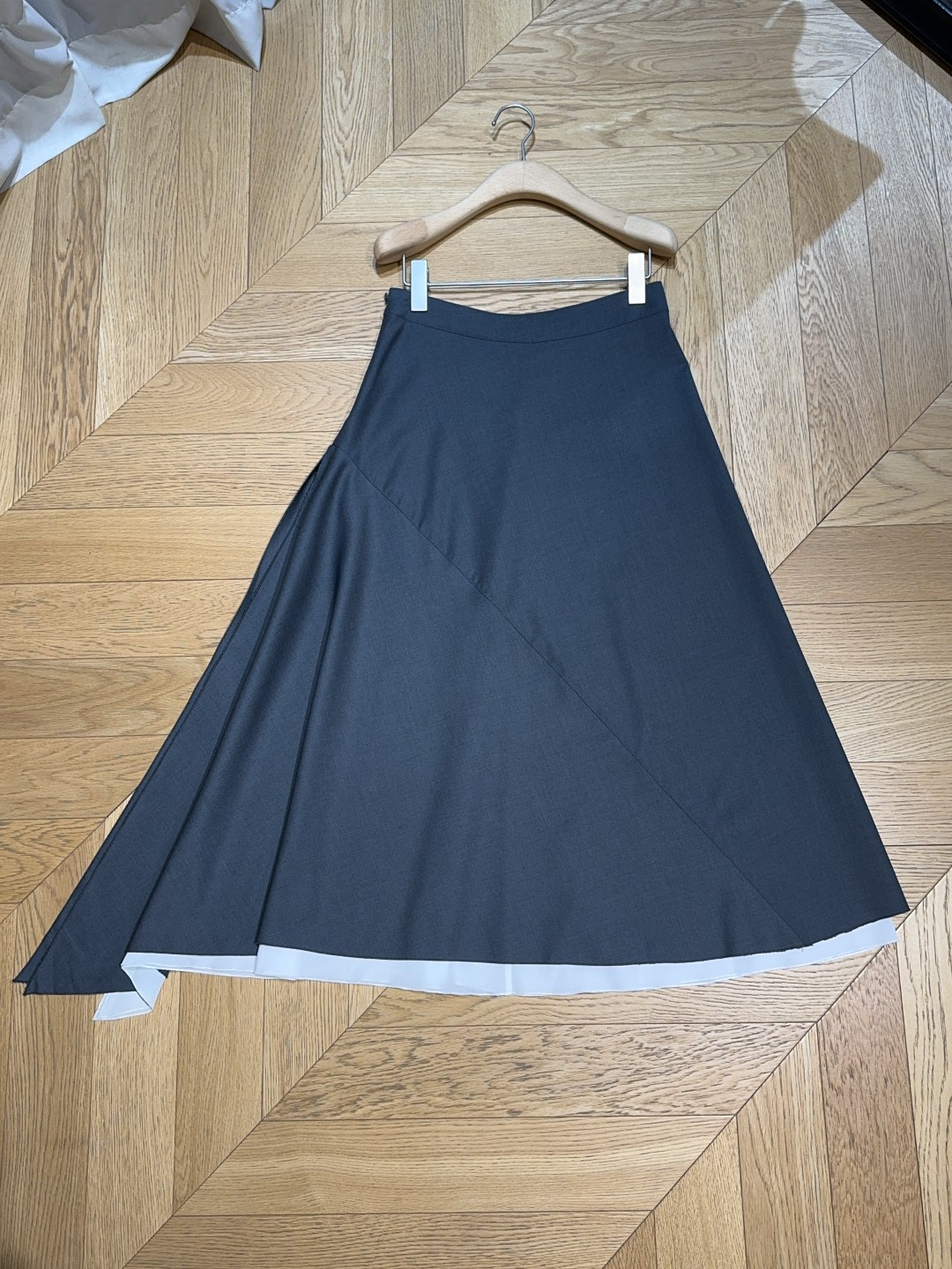 POR*T*S新品知性西服半裙系列出品低调不张扬的中高腰半裙灰色拼接白色内里面料坠垂有质感侧边做到开叉工