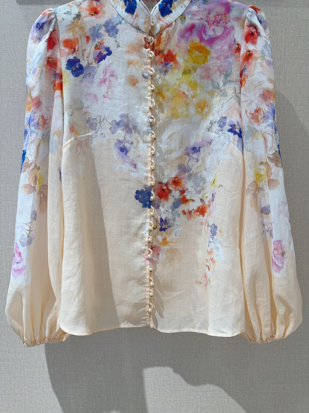 “Ricin Pink Flower Pattern Shirt with Long Collars and Sleeves – Single-and-a-Behaviour Female Suit (Size: SMLXL)” - 图片 3
