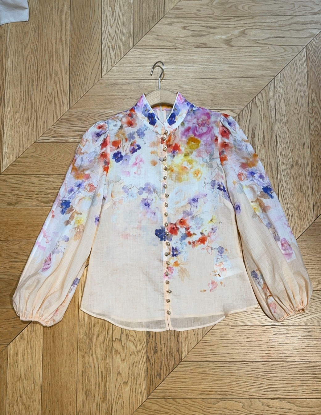 “Ricin Pink Flower Pattern Shirt with Long Collars and Sleeves – Single-and-a-Behaviour Female Suit (Size: SMLXL)” - 图片 8