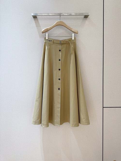 Dior Midi A-Line Skirt Cotton High Waist Button-Down with Belt Details 1 Dior Midi A-Line Skirt Cotton High Waist Button-Down with Belt Details