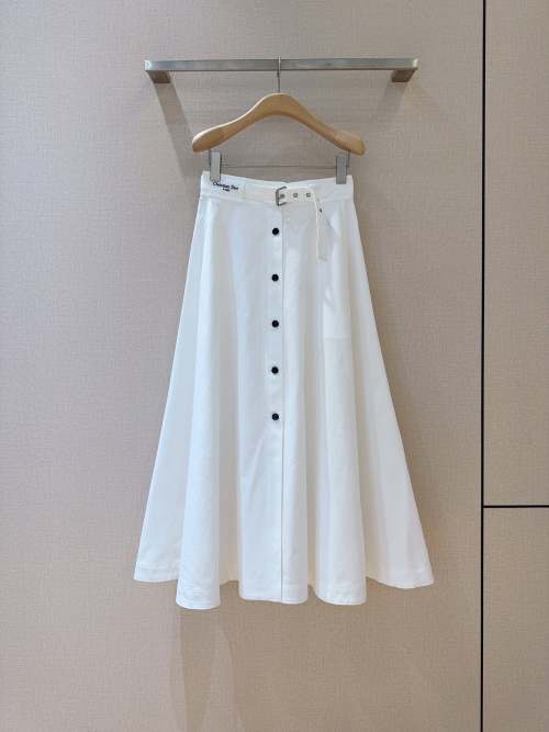 Dior White Cotton A-Line Midi Skirt with Belt and Button Detail 1 Dior White Cotton A-Line Midi Skirt with Belt and Button Detail