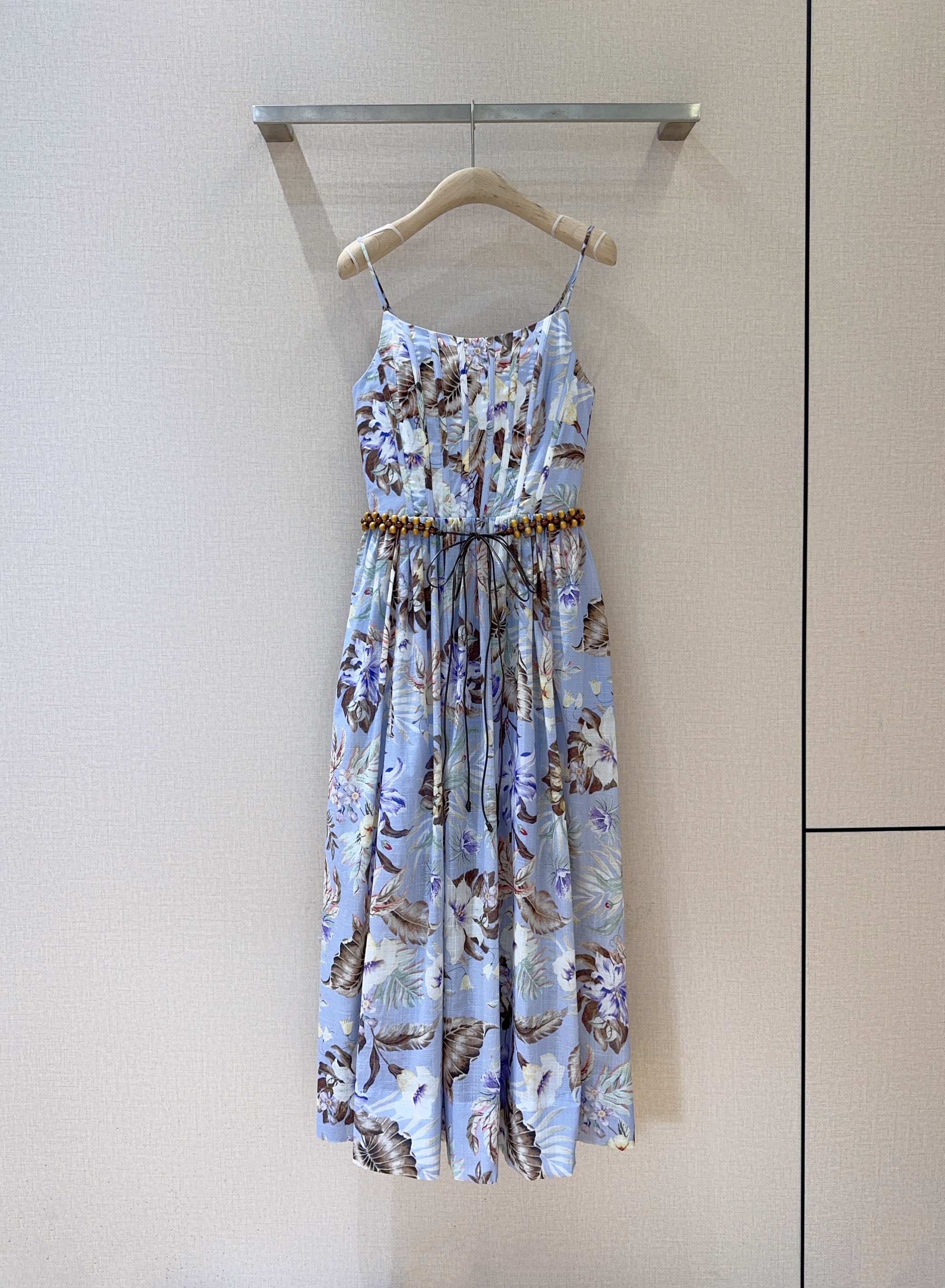 Floral Print Cotton Midi Sundress with Corset Bodice and Detachable Belt 2 a1750059134538 0088