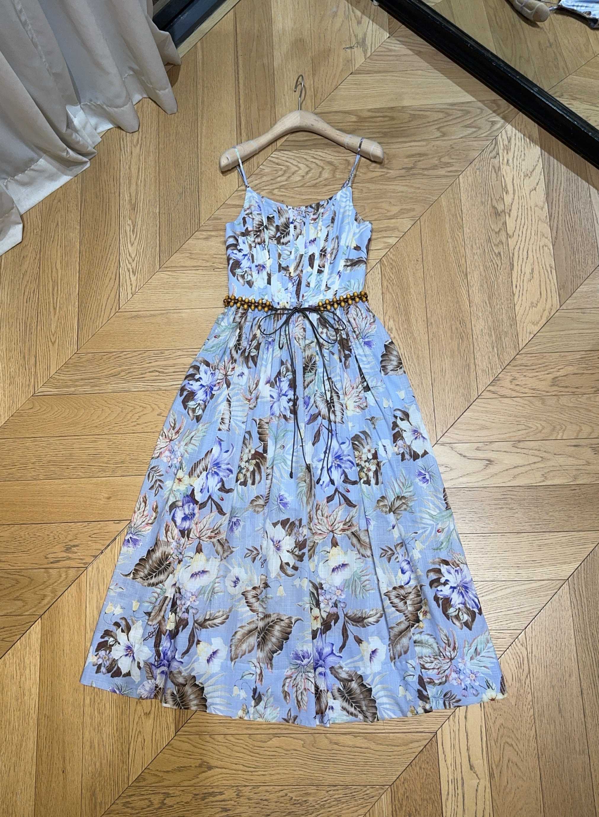 Floral Print Cotton Midi Sundress with Corset Bodice and Detachable Belt 8 a1750059136966 8033