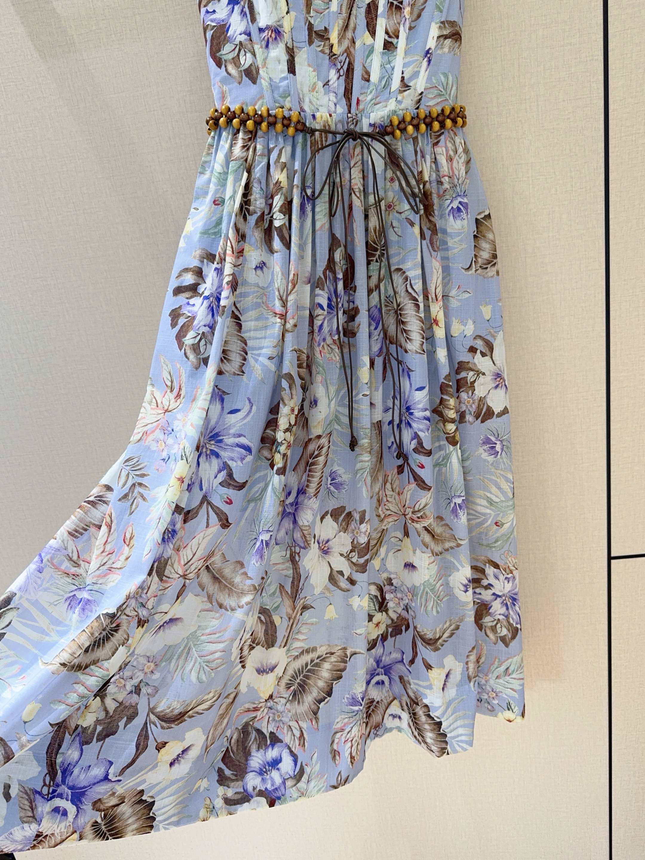 Floral Print Cotton Midi Sundress with Corset Bodice and Detachable Belt 4 a1750059137033 5277