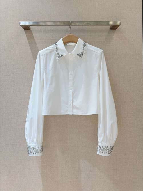 Cinq à Sept Embellished Cropped Shirt - Long Sleeve Button-Down Top