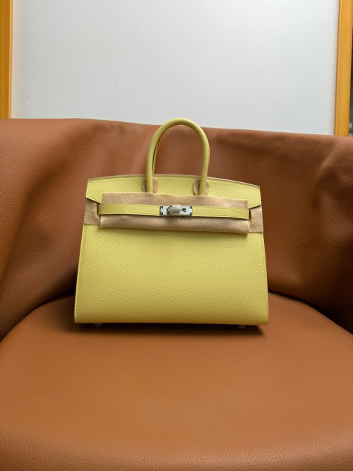 Elegant Birkin Style Leather Handbag, Epsom Leather, Hand-Stitched, 25/30cm 1 Elegant Birkin Style Leather Handbag, Epsom Leather, Hand-Stitched, 25/30cm