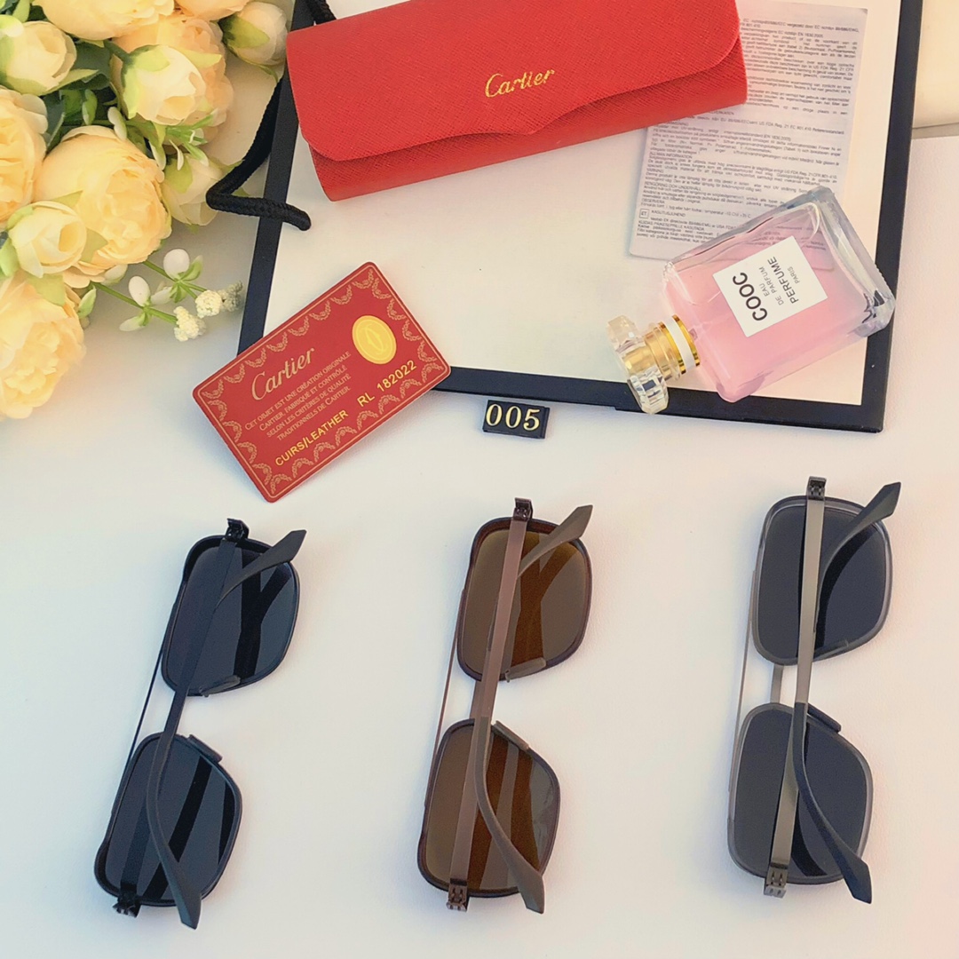 Cartier新款时尚飞行员墨镜金属高级感双梁太阳镜镜架可配近视