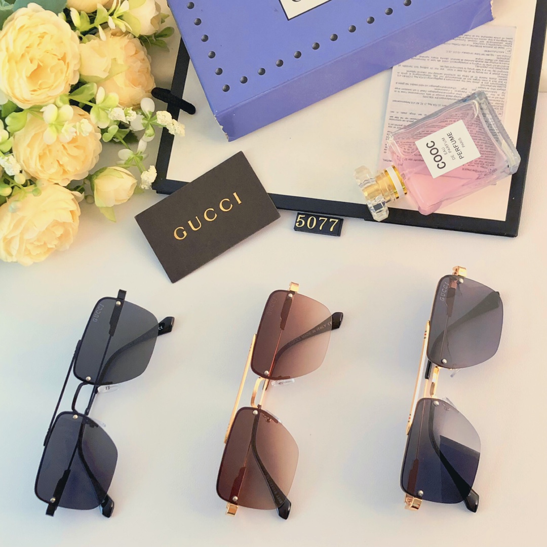 Gucci欧美方形金属高级感墨镜跨境时尚潮流开车个性防紫外线太阳镜