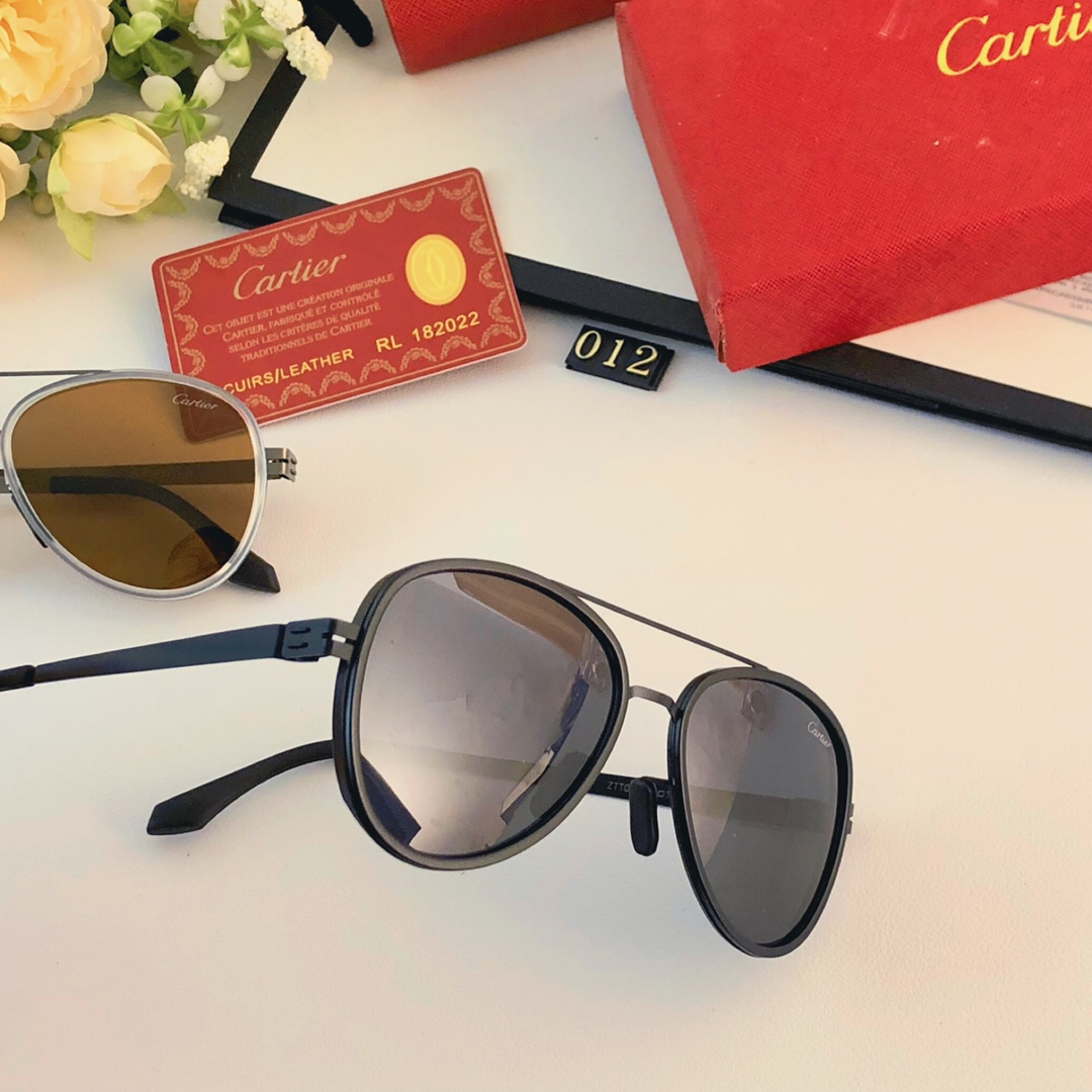Cartier男士新款钢皮高清偏光太阳镜飞行员墨镜金属双梁防紫外线蛤蟆镜驾驶镜