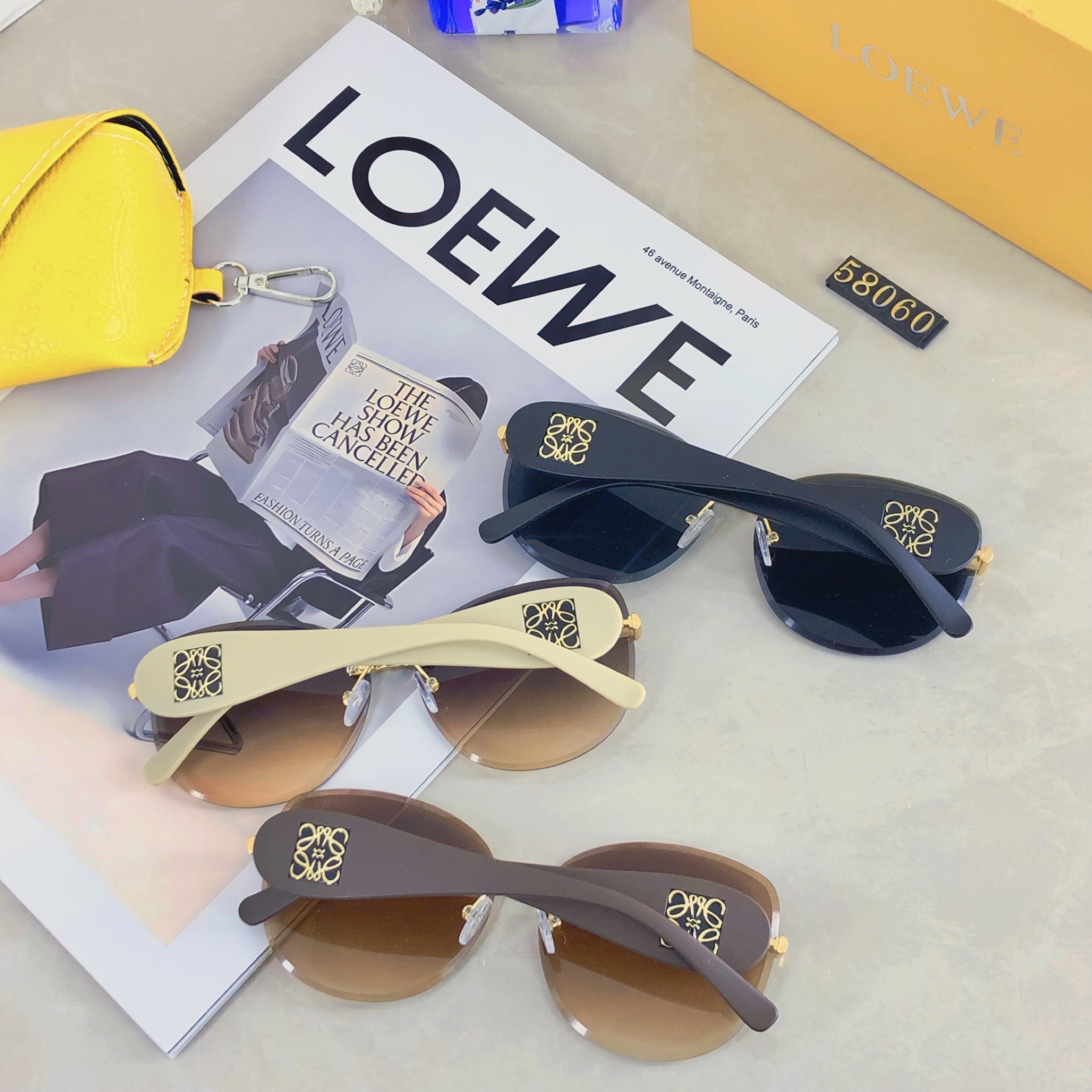 。。Loewe2025新款高级感茶色切割墨镜女优雅气质方形防紫外线太阳镜时尚
