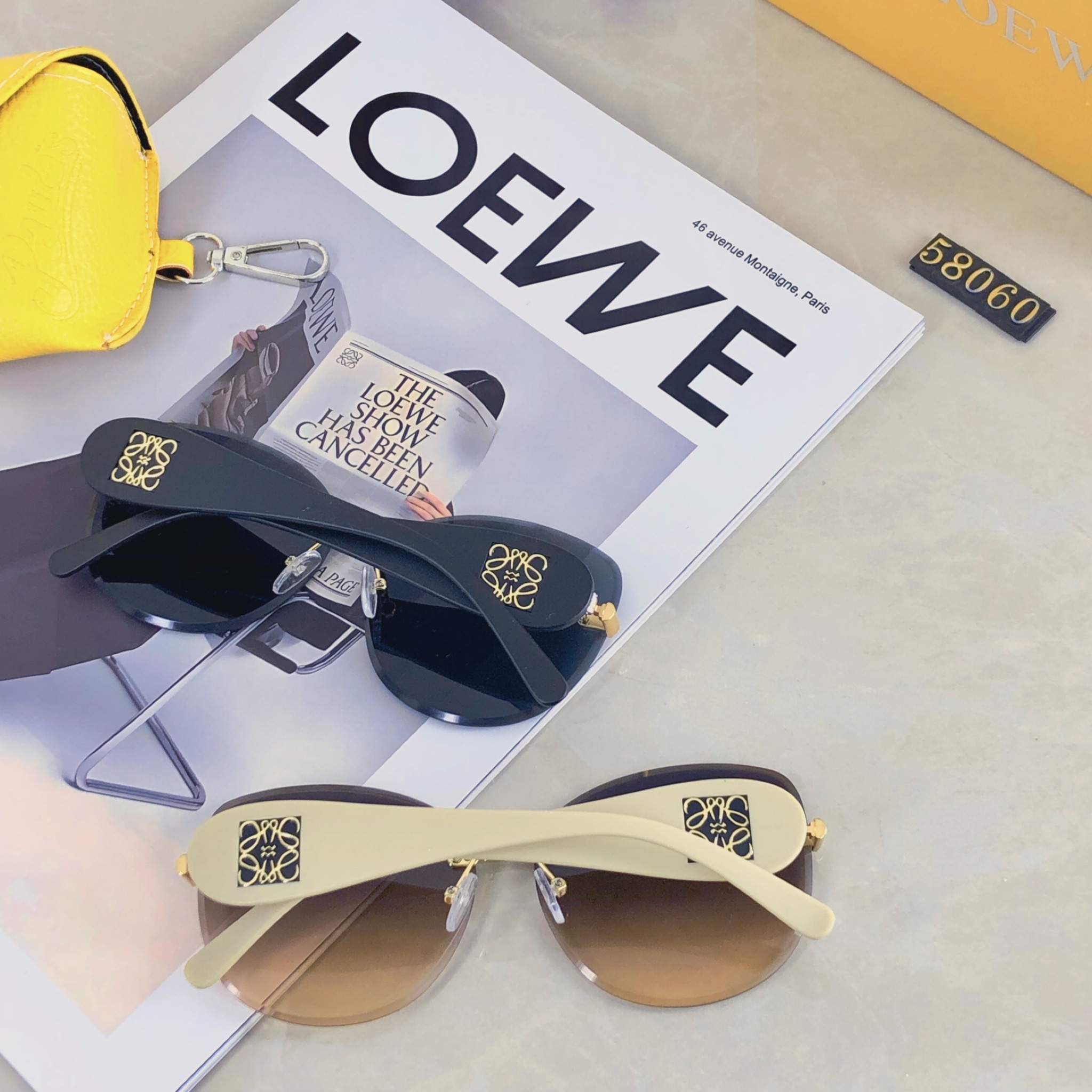 。。Loewe2025新款高级感茶色切割墨镜女优雅气质方形防紫外线太阳镜时尚