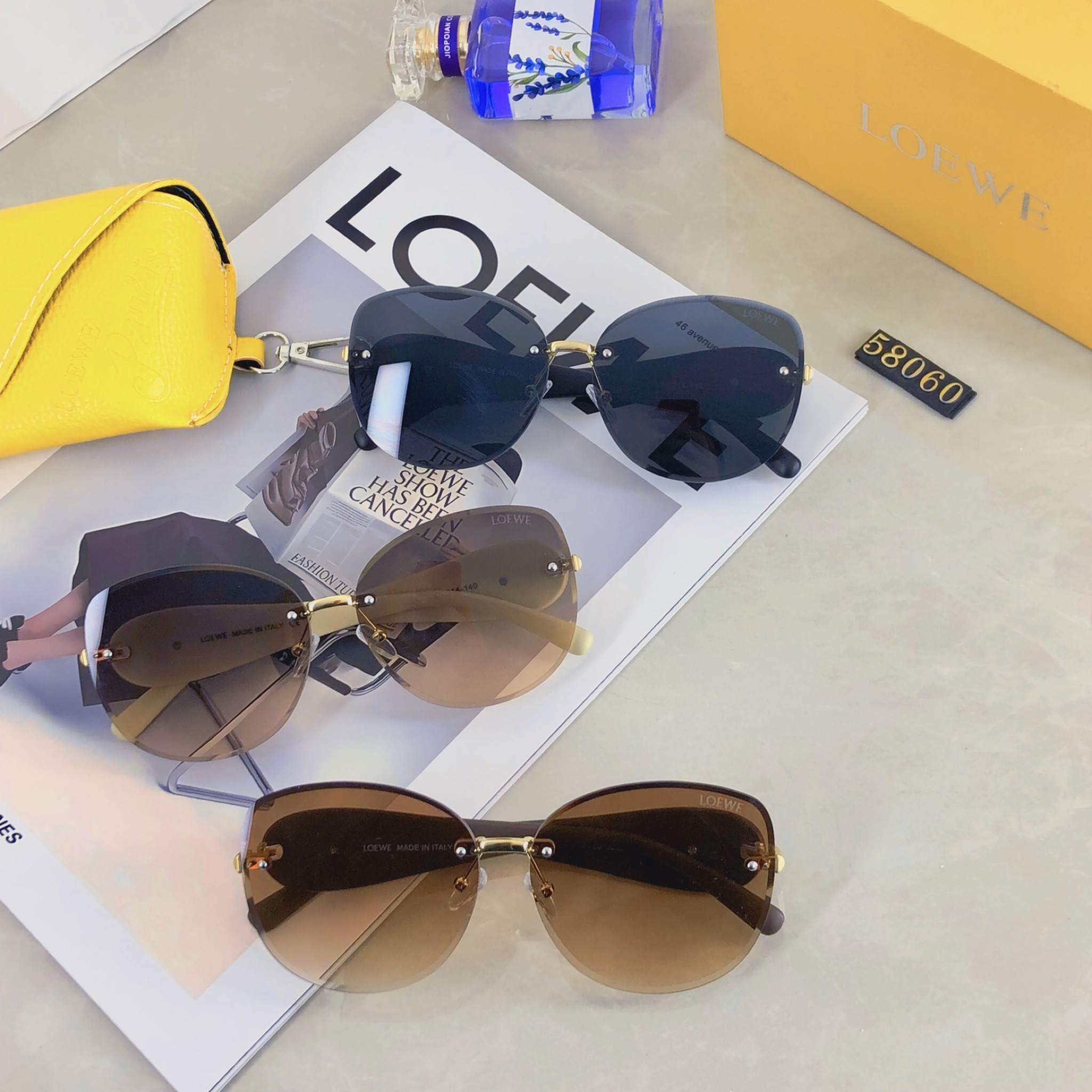 。。Loewe2025新款高级感茶色切割墨镜女优雅气质方形防紫外线太阳镜时尚