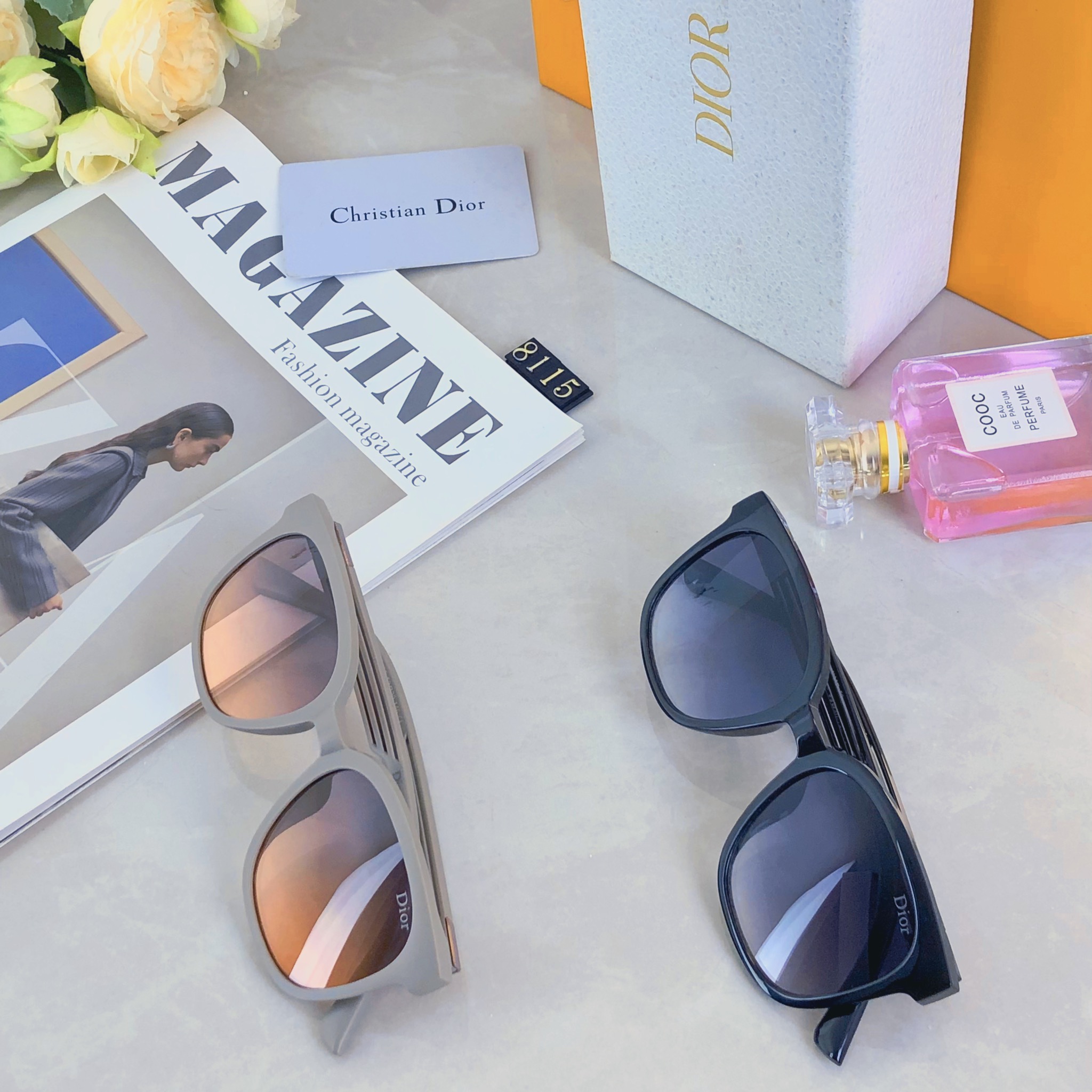 。。DIO*2025网红ins小红书墨镜女防紫外线个性街拍复古橘色太阳眼镜韩版