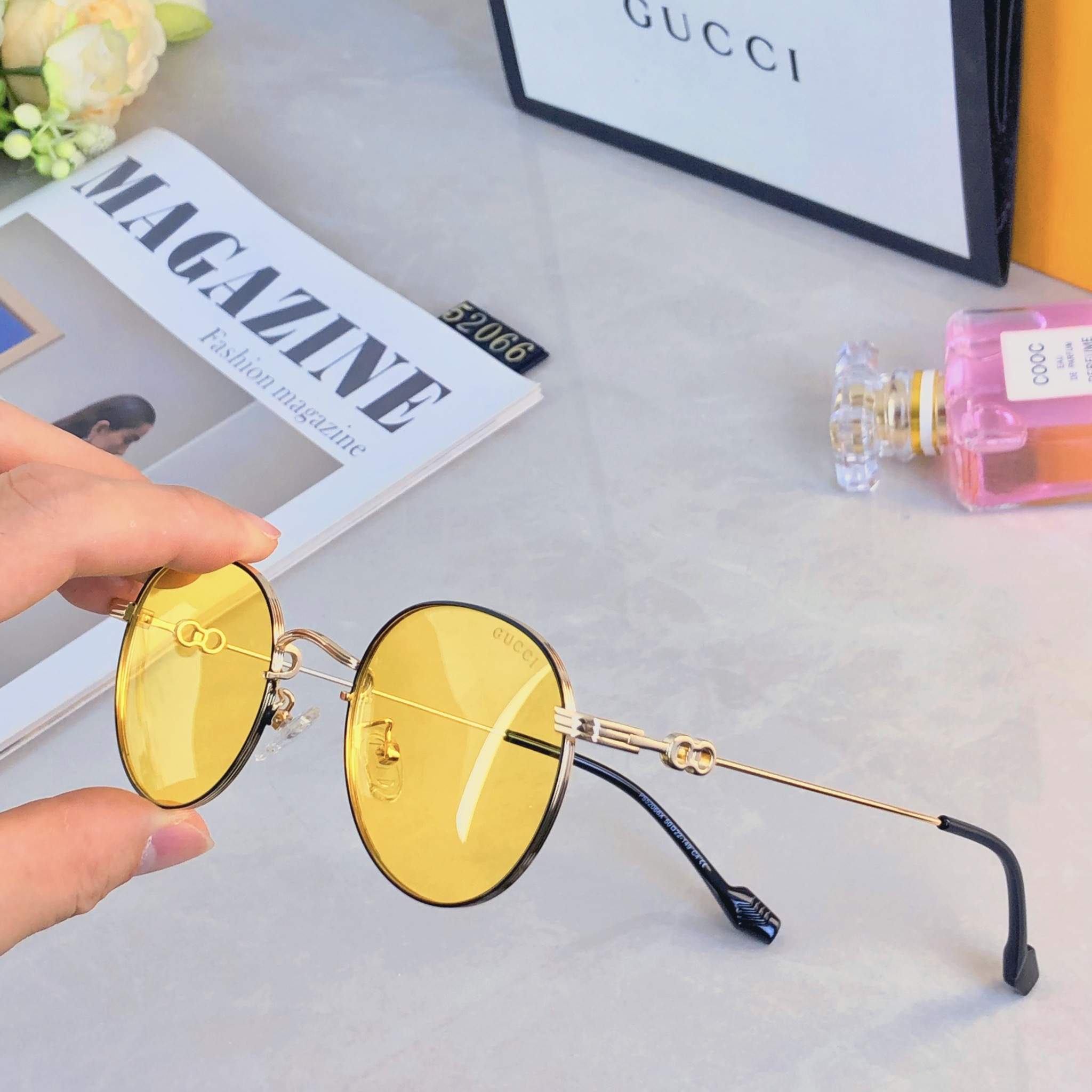 。。GUCC*新款轻盈圆形金属框偏光太阳镜防紫外线高级感遮阳户外墨镜