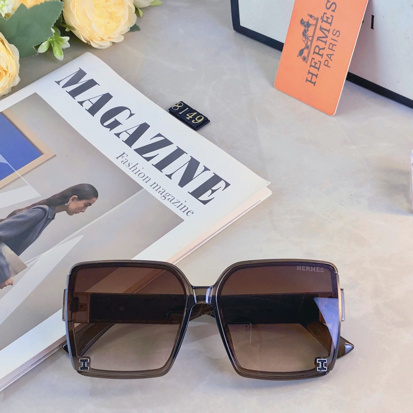 。。Herme*2026新款方框太阳镜女士轻奢墨镜防紫外线大框明星同款眼镜