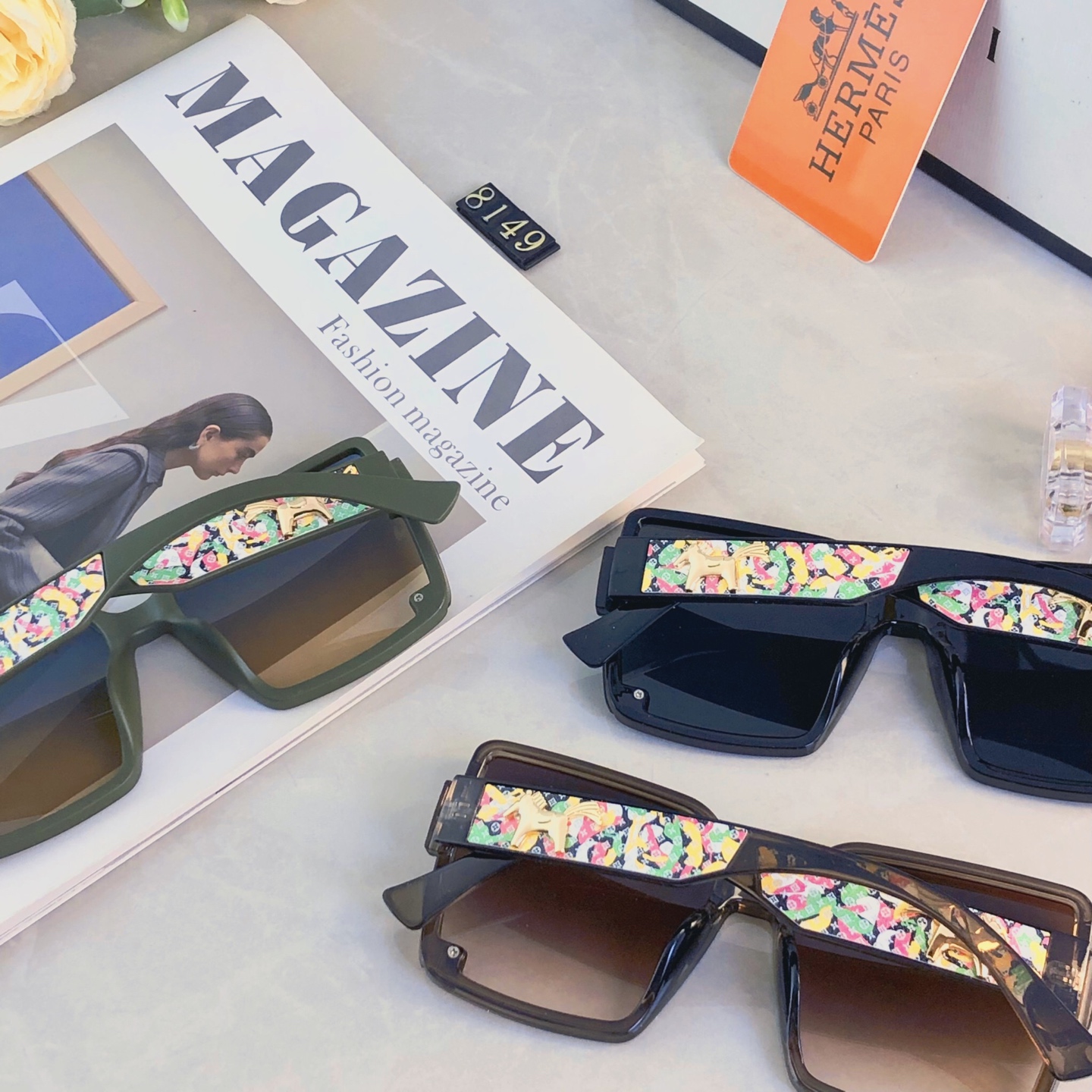 。。Herme*2026新款方框太阳镜女士轻奢墨镜防紫外线大框明星同款眼镜