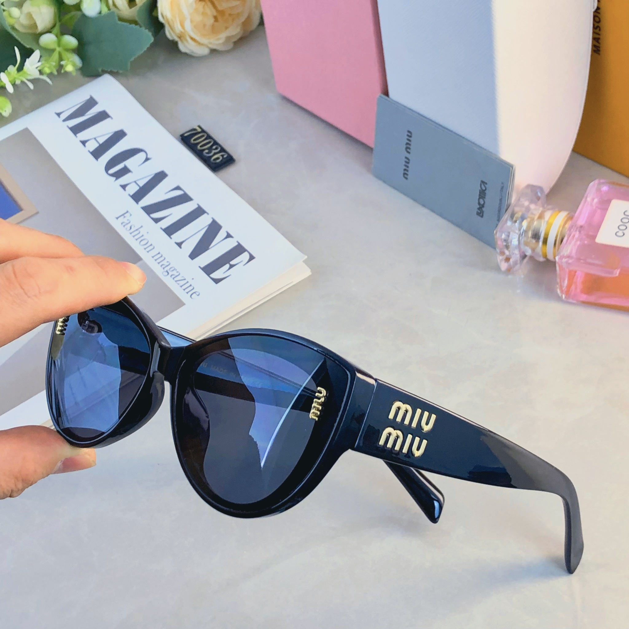。。miumi*明星同款复古猫眼太阳镜女款高级感ins街拍防晒墨镜宽腿