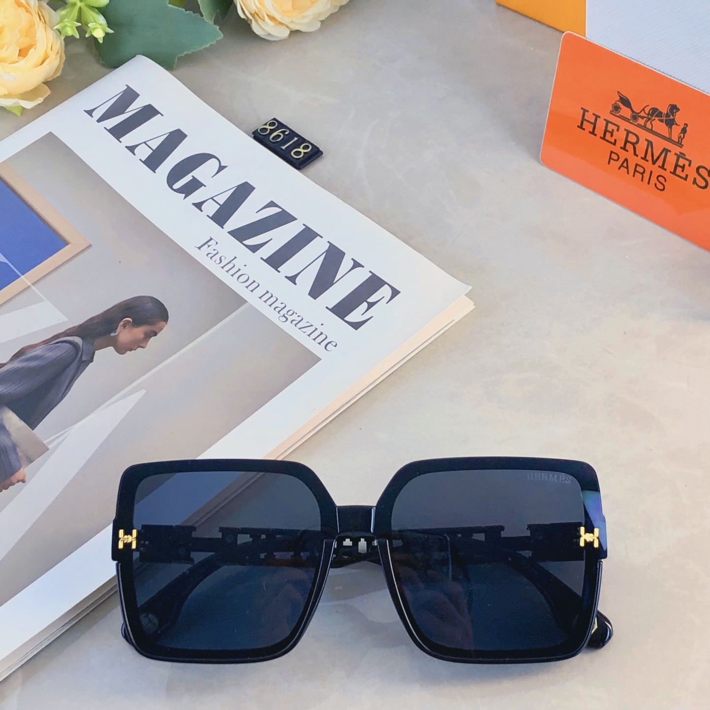 。。Herme*女潮爱马方形高级感墨镜大框百搭网红太阳镜女士时尚新款太阳眼镜