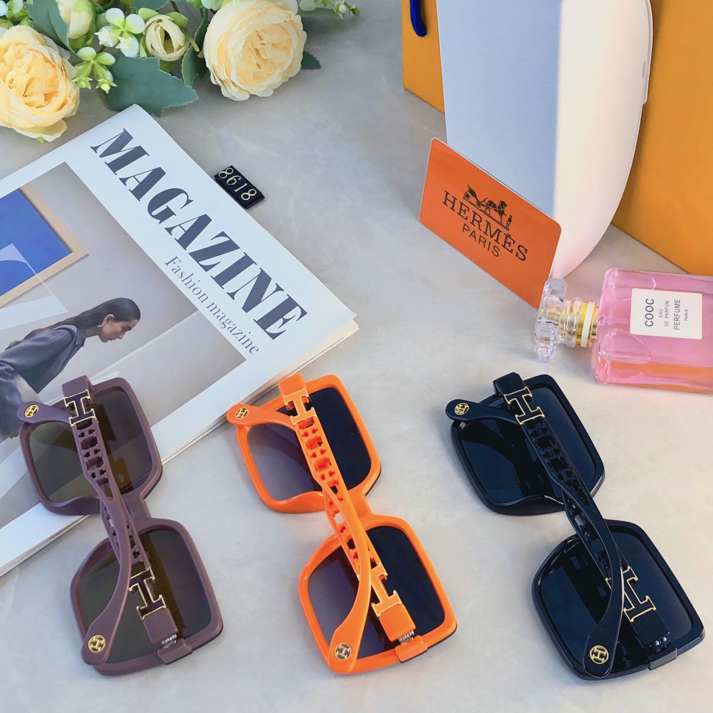 。。Herme*女潮爱马方形高级感墨镜大框百搭网红太阳镜女士时尚新款太阳眼镜