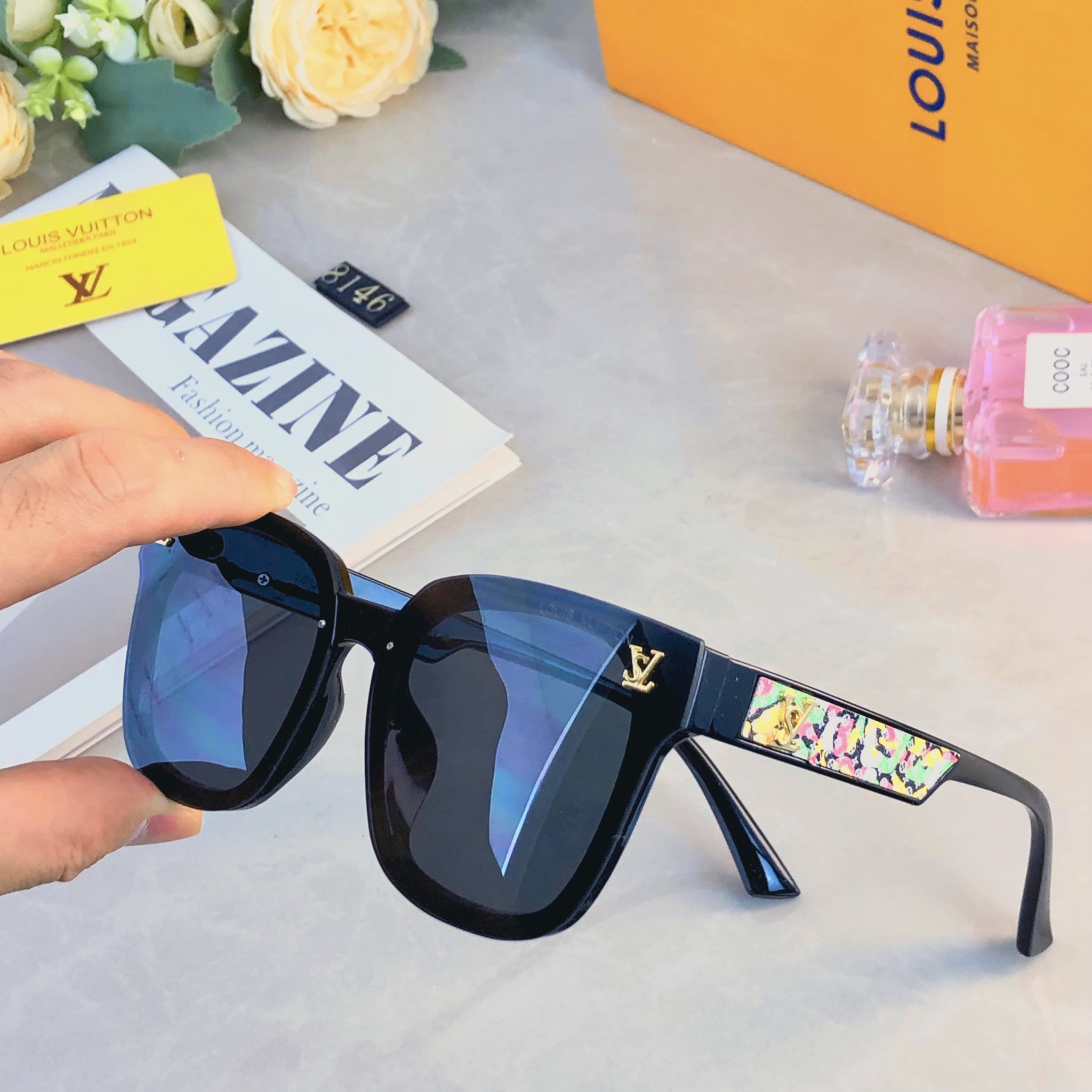 。。Louis vuitto*韩版复古墨镜女防晒高级感ins方框欧美辣妹街拍太阳眼镜