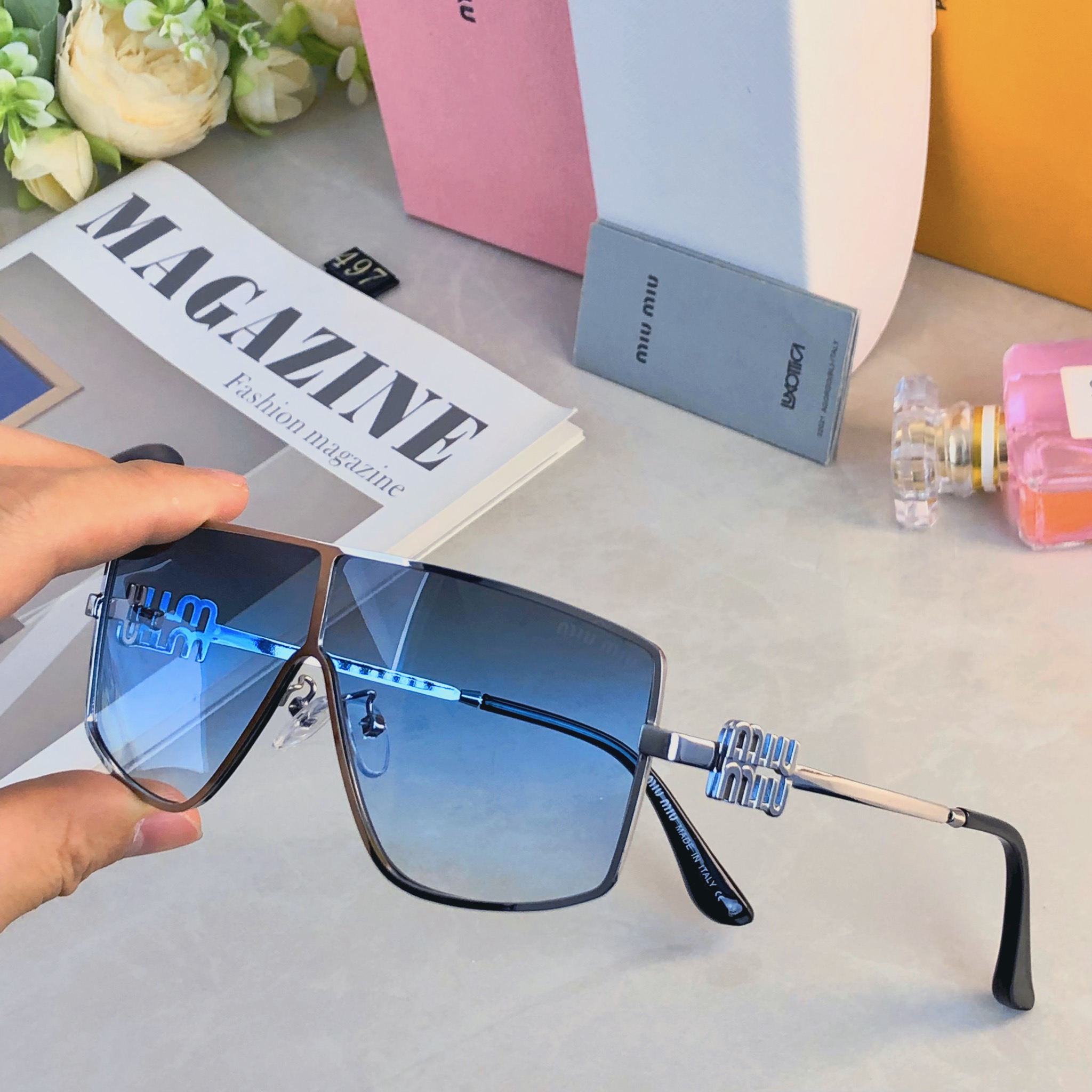 🔥🔥miumi*2026新款法式方框金属墨镜时尚凹造型街拍跨境防紫外线太阳镜