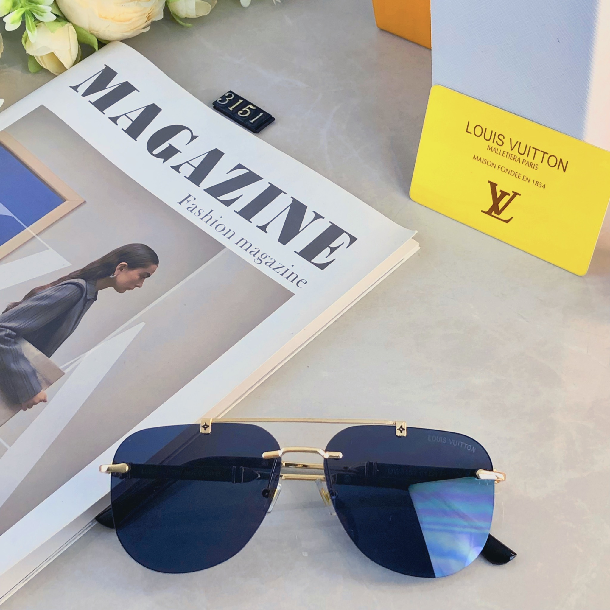 🔥🔥Louis vuitto*新款潮流复古金属双梁太阳眼镜 ins个性无框户外开车休闲防晒墨镜
