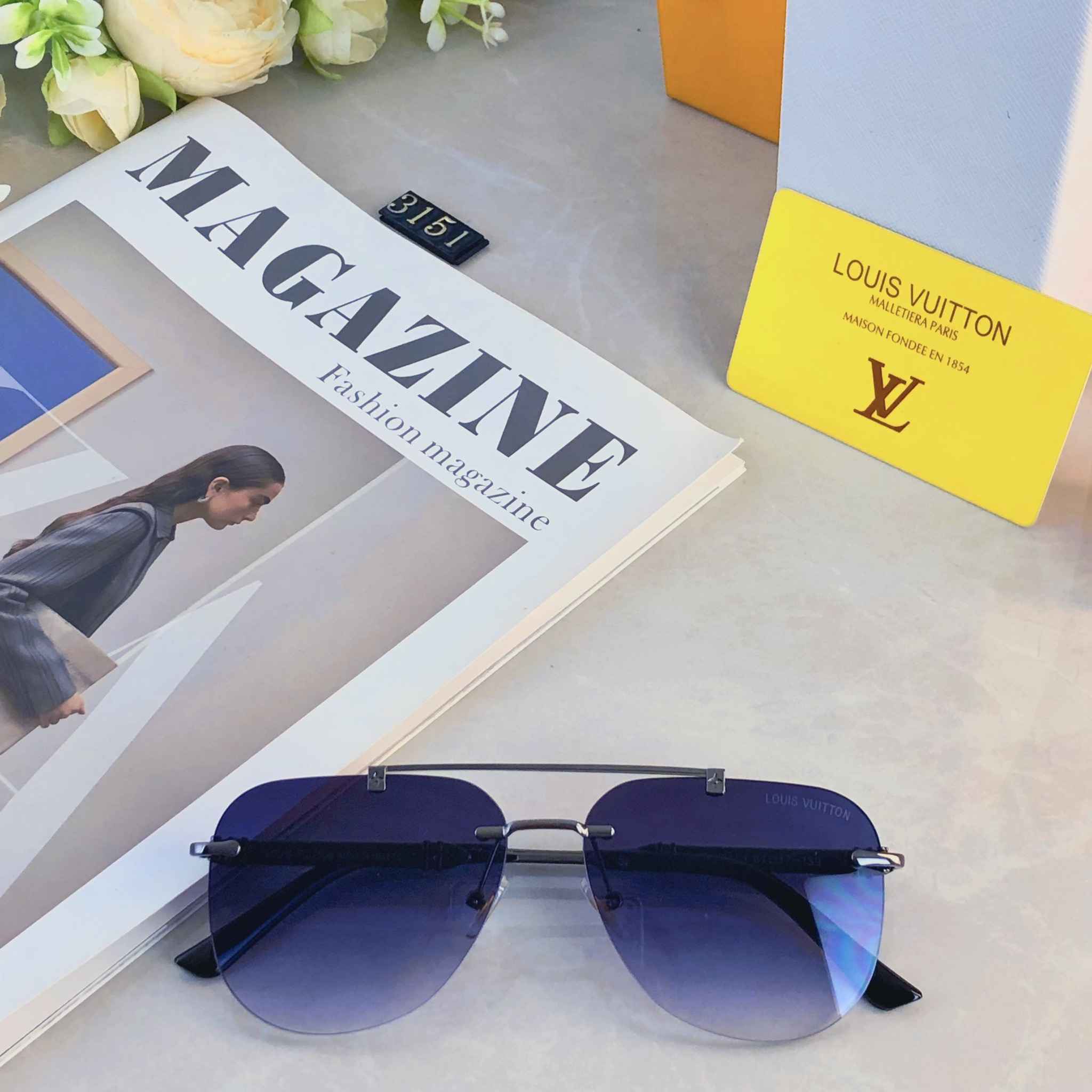 🔥🔥Louis vuitto*新款潮流复古金属双梁太阳眼镜 ins个性无框户外开车休闲防晒墨镜