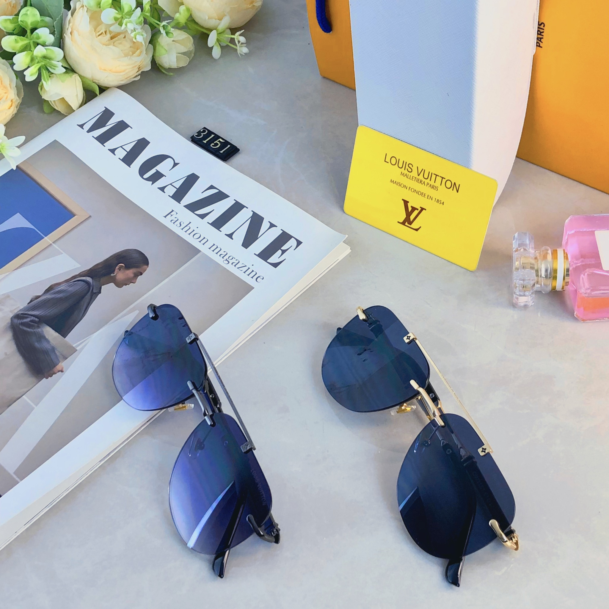 🔥🔥Louis vuitto*新款潮流复古金属双梁太阳眼镜 ins个性无框户外开车休闲防晒墨镜