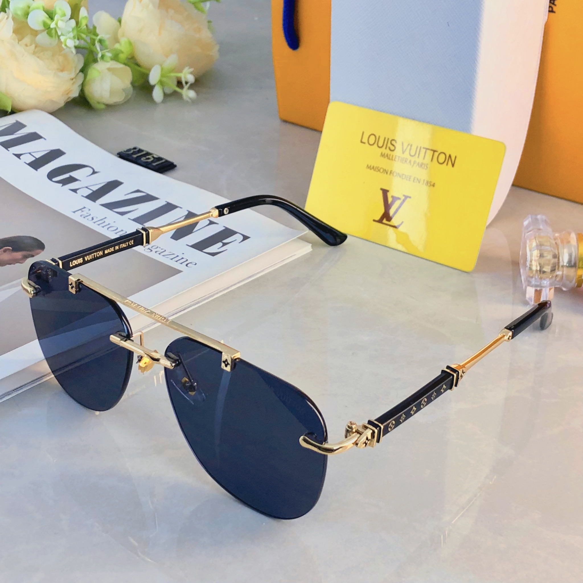 🔥🔥Louis vuitto*新款潮流复古金属双梁太阳眼镜 ins个性无框户外开车休闲防晒墨镜
